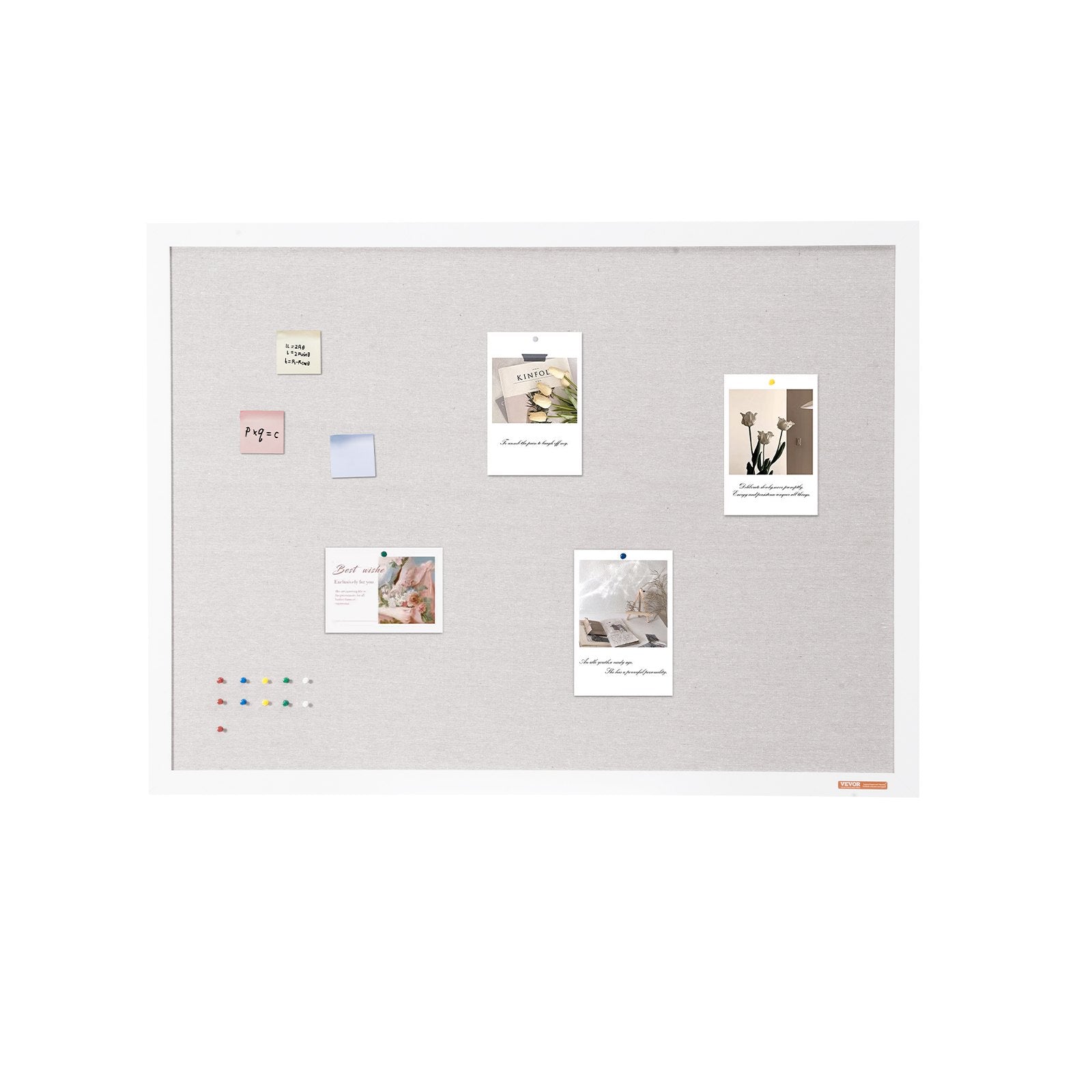 VEVOR 48"x36" White Cork Board with Linen Surface Wall-Mounted Bulletin Board 
