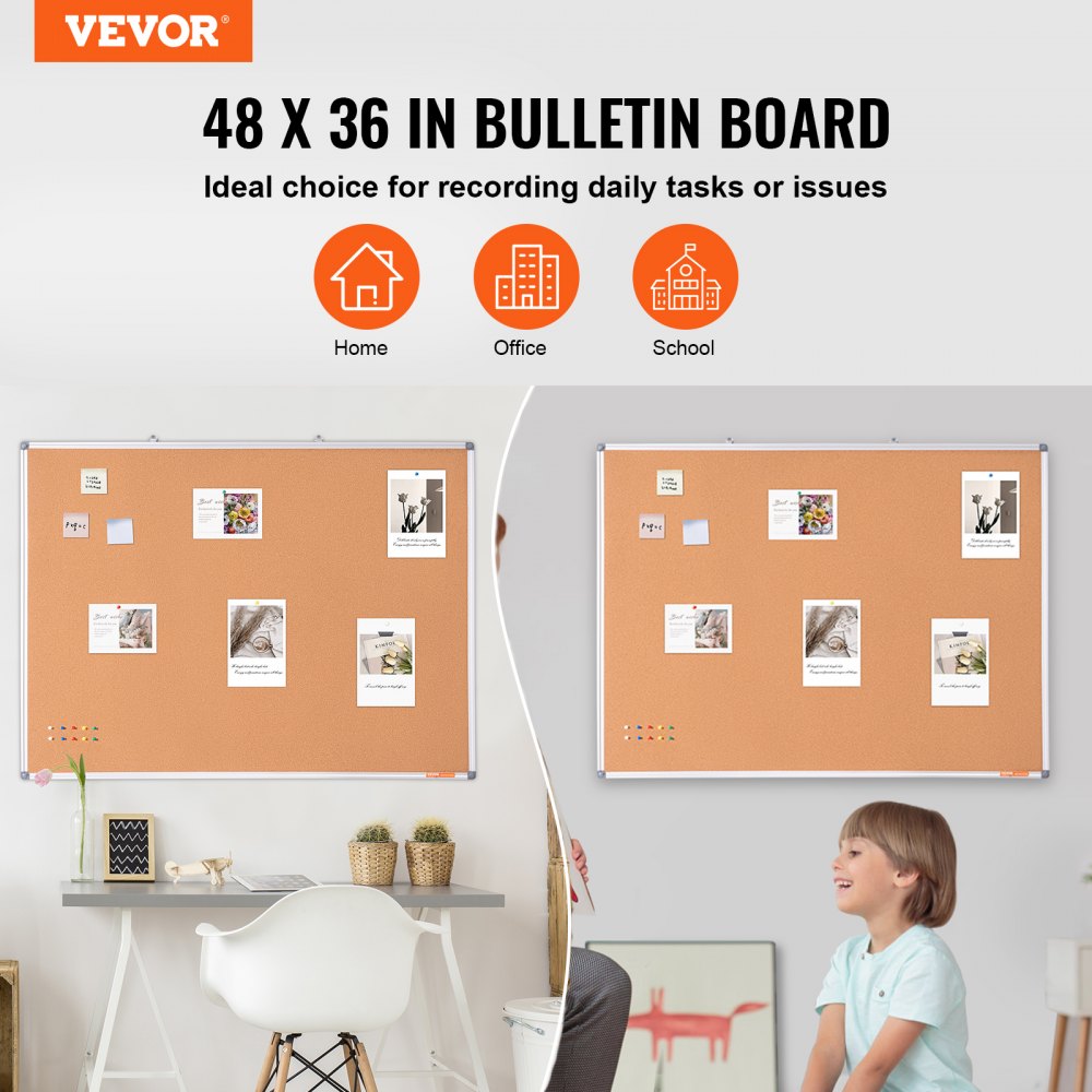 VEVOR 48"x36" Large Cork Board – Wall-Mounted Bulletin Board with Pin Board 