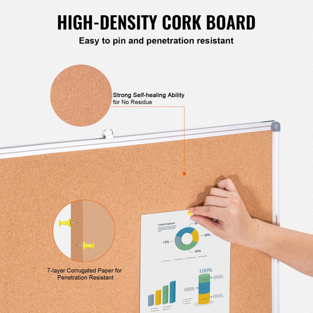VEVOR 48"x36" Large Cork Board – Wall-Mounted Bulletin Board with Pin Board 