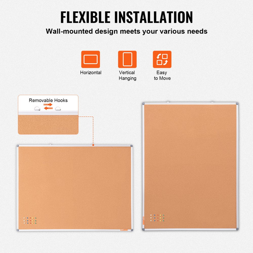 VEVOR 48"x36" Large Cork Board – Wall-Mounted Bulletin Board with Pin Board 
