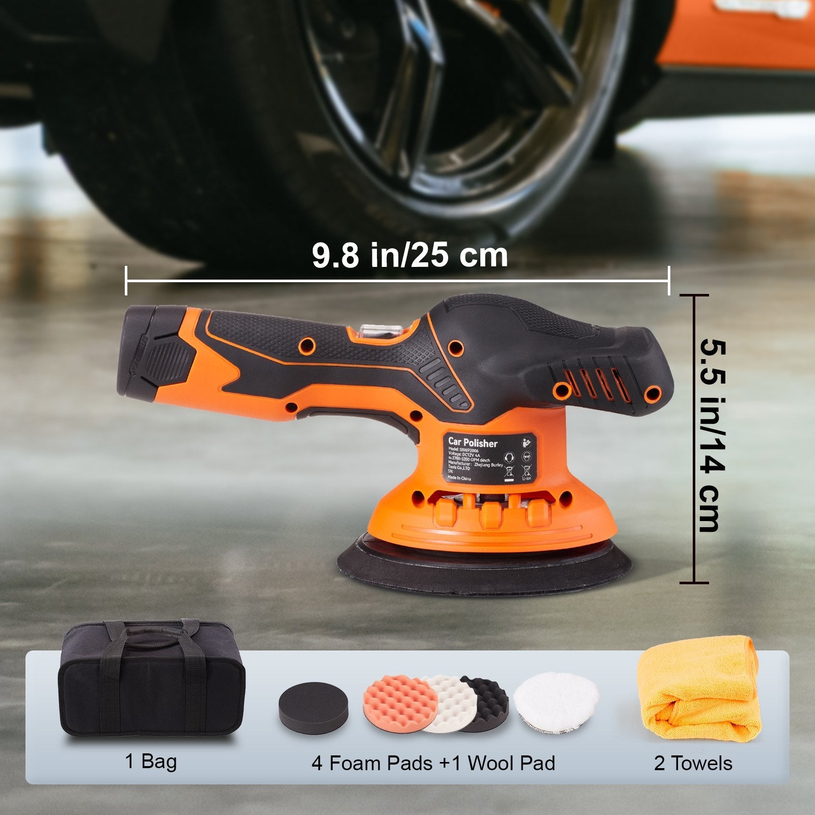 VEVOR Cordless Buffer Polisher, 6-Inch Random Orbital Polisher for Cars, 6 Variable Speed 5200RPM, with 1PC 12V Rechargeable Battery, Wireless Polisher Kit for Car Detailing/Polishing/Waxing 