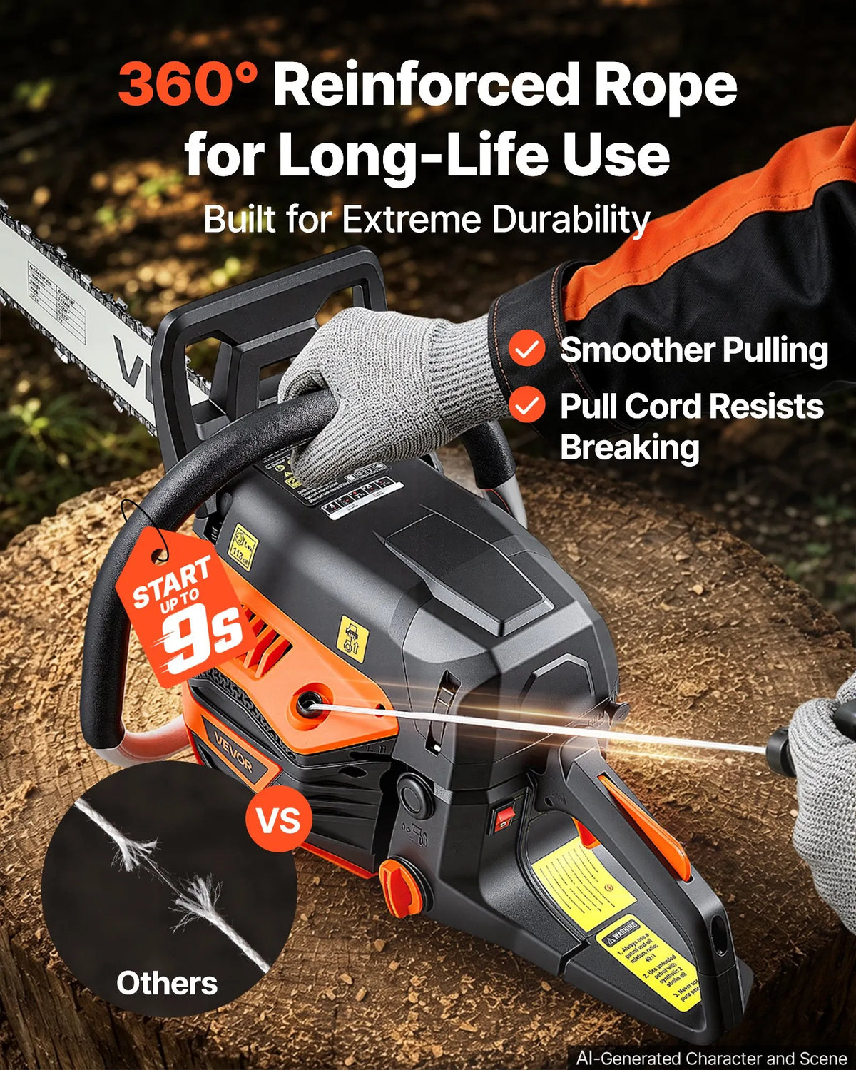18" 52CC Gas-Powered Chainsaw, 2.55 HP 2-Stroke Engine
