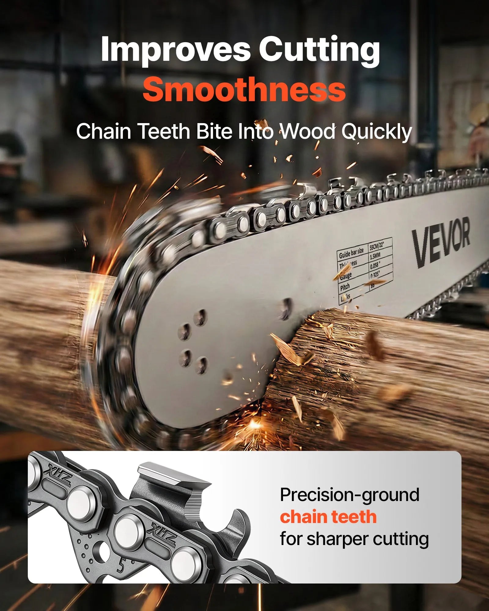 62cc Gas Powered Chainsaw with 20" & 22" Guide Bars, 3.8 HP 2-Stroke Engine