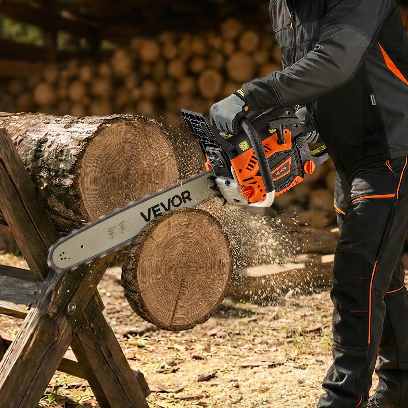 62cc Gas Powered Chainsaw with 20" & 22" Guide Bars, 3.8 HP 2-Stroke Engine