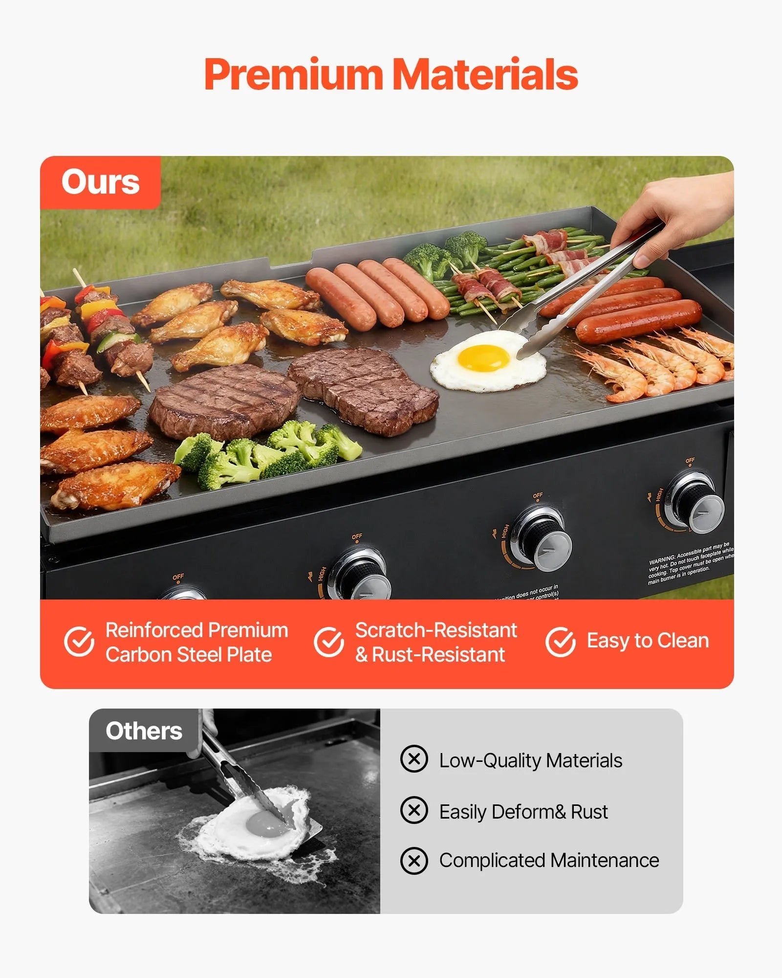 VEVOR Gas Griddle, 4-Burner Flat Top Grill, 36 inch Grill Plate Foldable Propane Griddle with Wheels, 60000 BTU Outdoor Flat Top Grills for Pan-Frying, Grilling, Stir-Frying, & BBQ, Pulse Ignition 