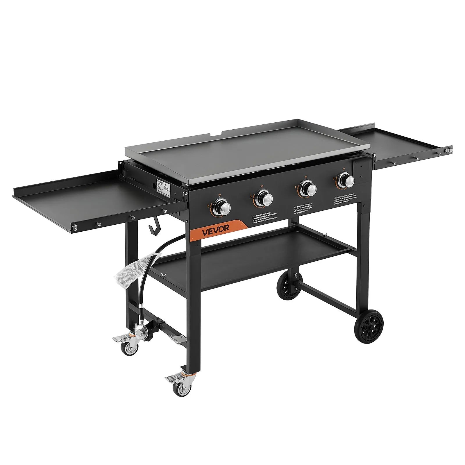 VEVOR Gas Griddle, 4-Burner Flat Top Grill, 36 inch Grill Plate Foldable Propane Griddle with Wheels, 60000 BTU Outdoor Flat Top Grills for Pan-Frying, Grilling, Stir-Frying, & BBQ, Pulse Ignition 