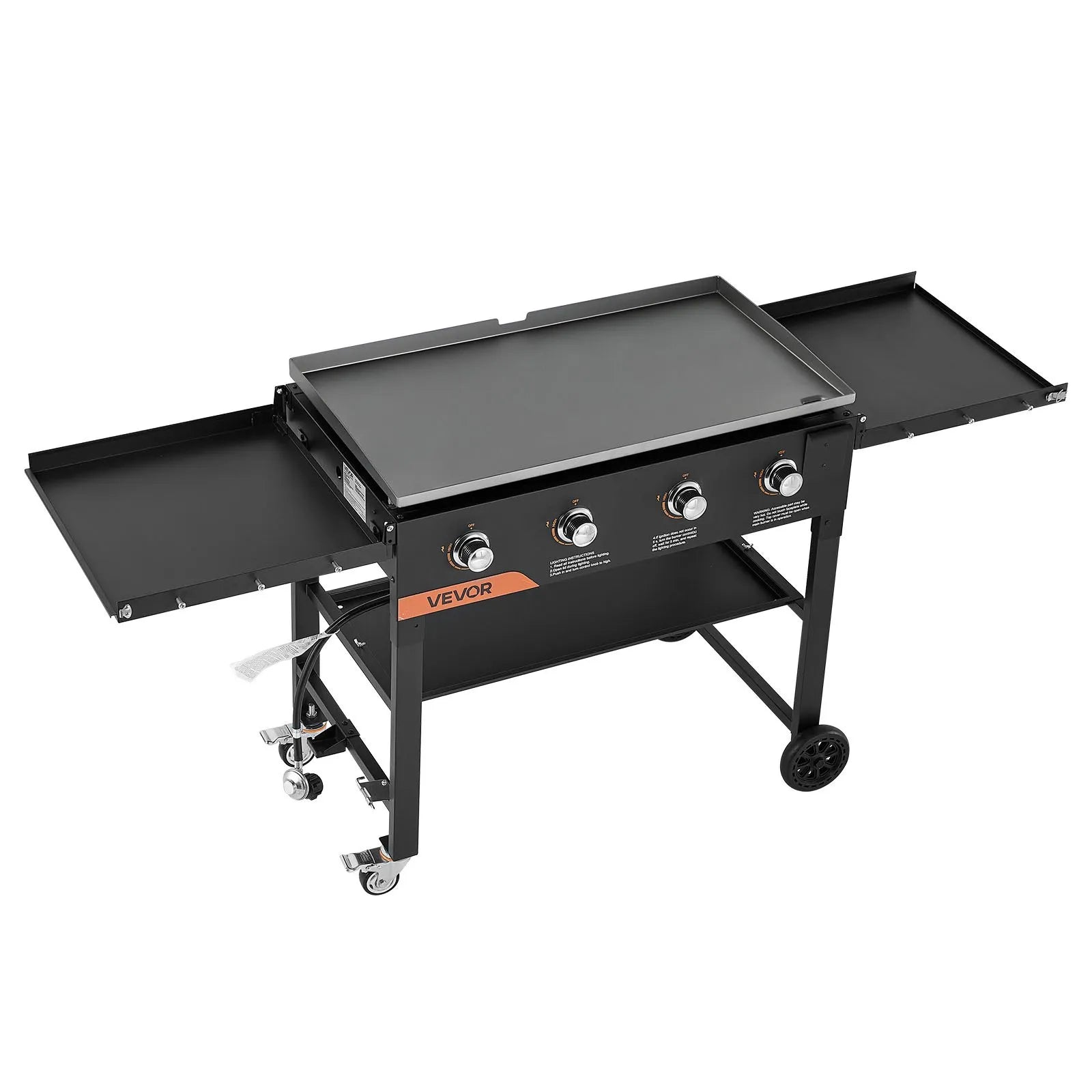 VEVOR Gas Griddle, 4-Burner Flat Top Grill, 36 inch Grill Plate Foldable Propane Griddle with Wheels, 60000 BTU Outdoor Flat Top Grills for Pan-Frying, Grilling, Stir-Frying, & BBQ, Pulse Ignition 