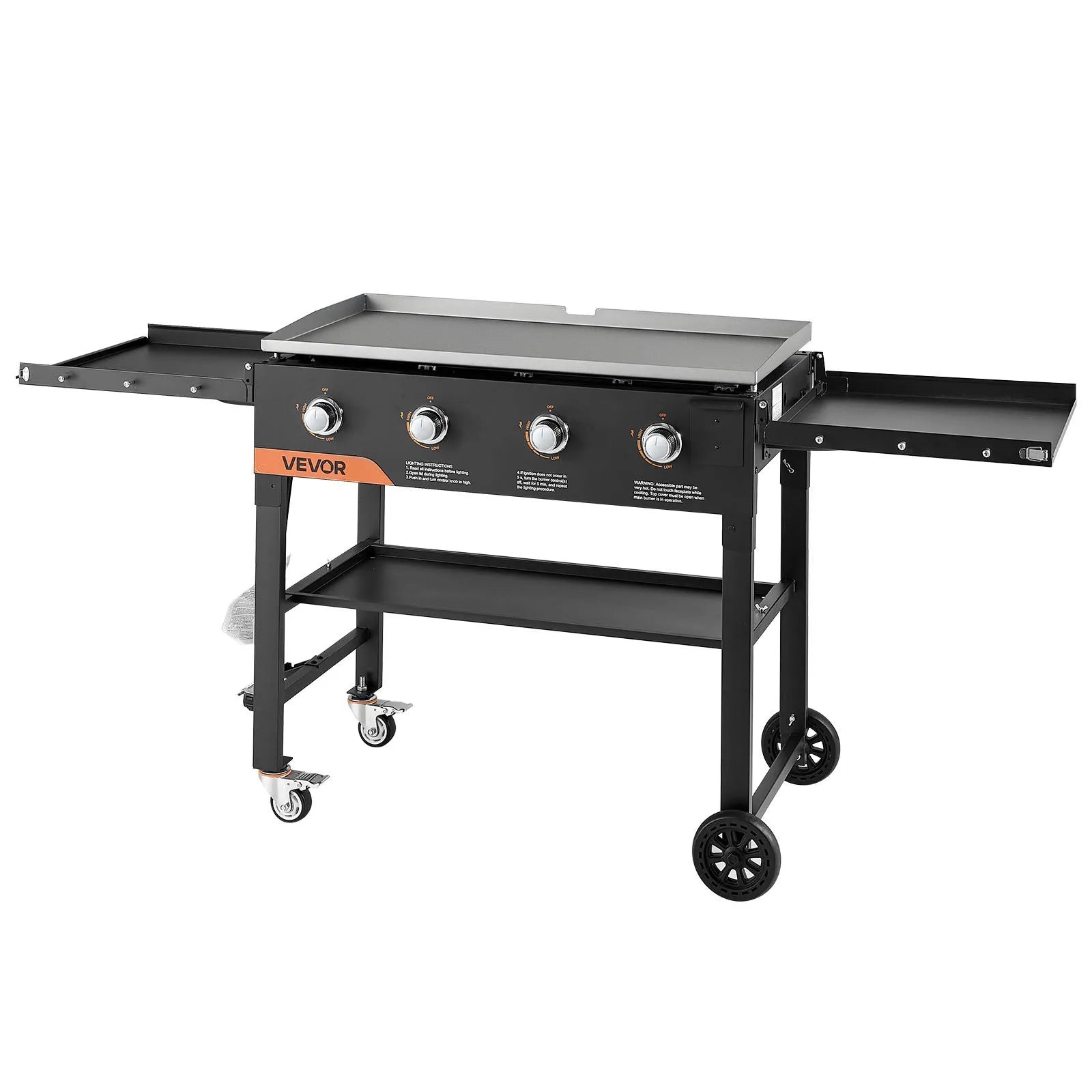 VEVOR Gas Griddle, 4-Burner Flat Top Grill, 36 inch Grill Plate Foldable Propane Griddle with Wheels, 60000 BTU Outdoor Flat Top Grills for Pan-Frying, Grilling, Stir-Frying, & BBQ, Pulse Ignition 