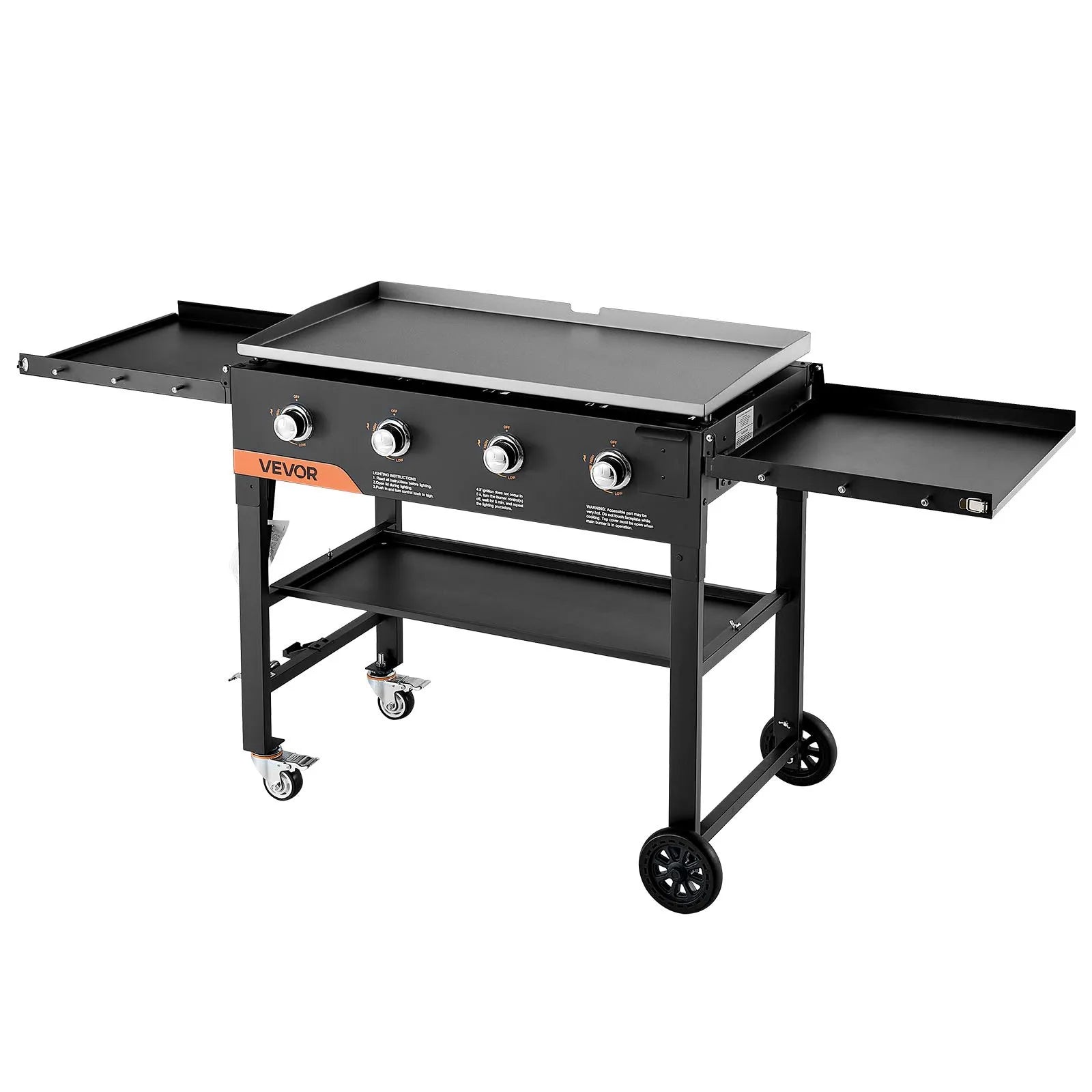 VEVOR Gas Griddle, 4-Burner Flat Top Grill, 36 inch Grill Plate Foldable Propane Griddle with Wheels, 60000 BTU Outdoor Flat Top Grills for Pan-Frying, Grilling, Stir-Frying, & BBQ, Pulse Ignition 