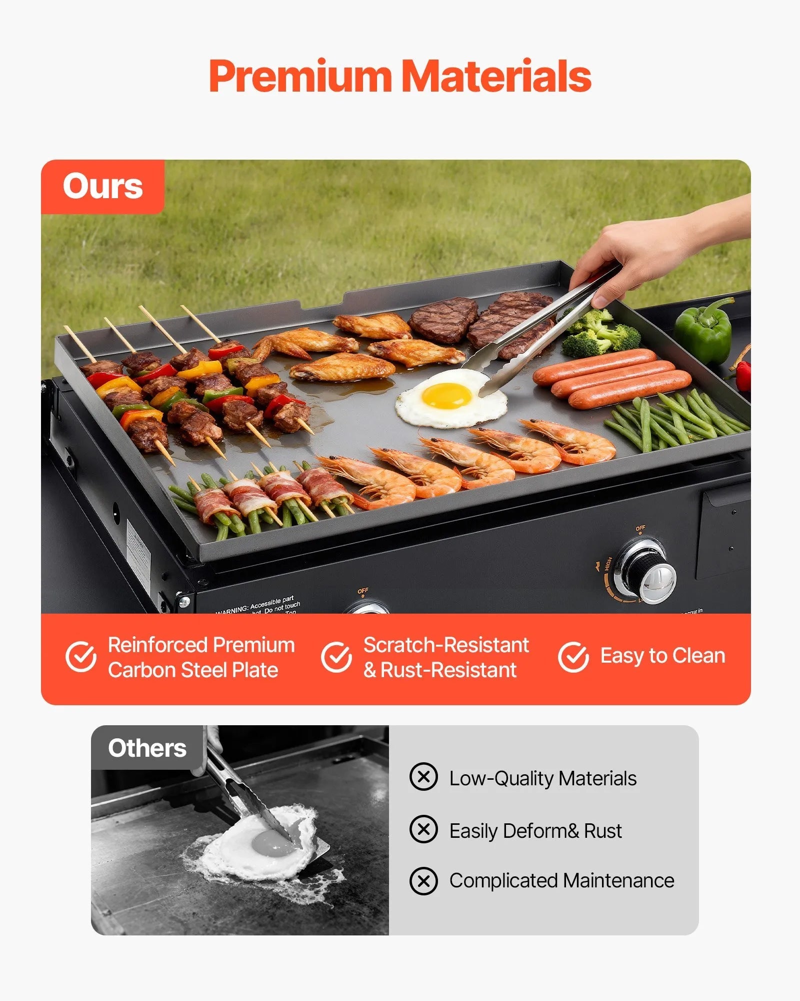 VEVOR Gas Griddle, 2-Burner Flat Top Grill, 28 inch Grill Plate Foldable Propane Griddle with Wheels, 30000 BTU Outdoor Flat Top Grills for Pan-Frying, Grilling, Stir-Frying, & BBQ, Pulse Ignition 