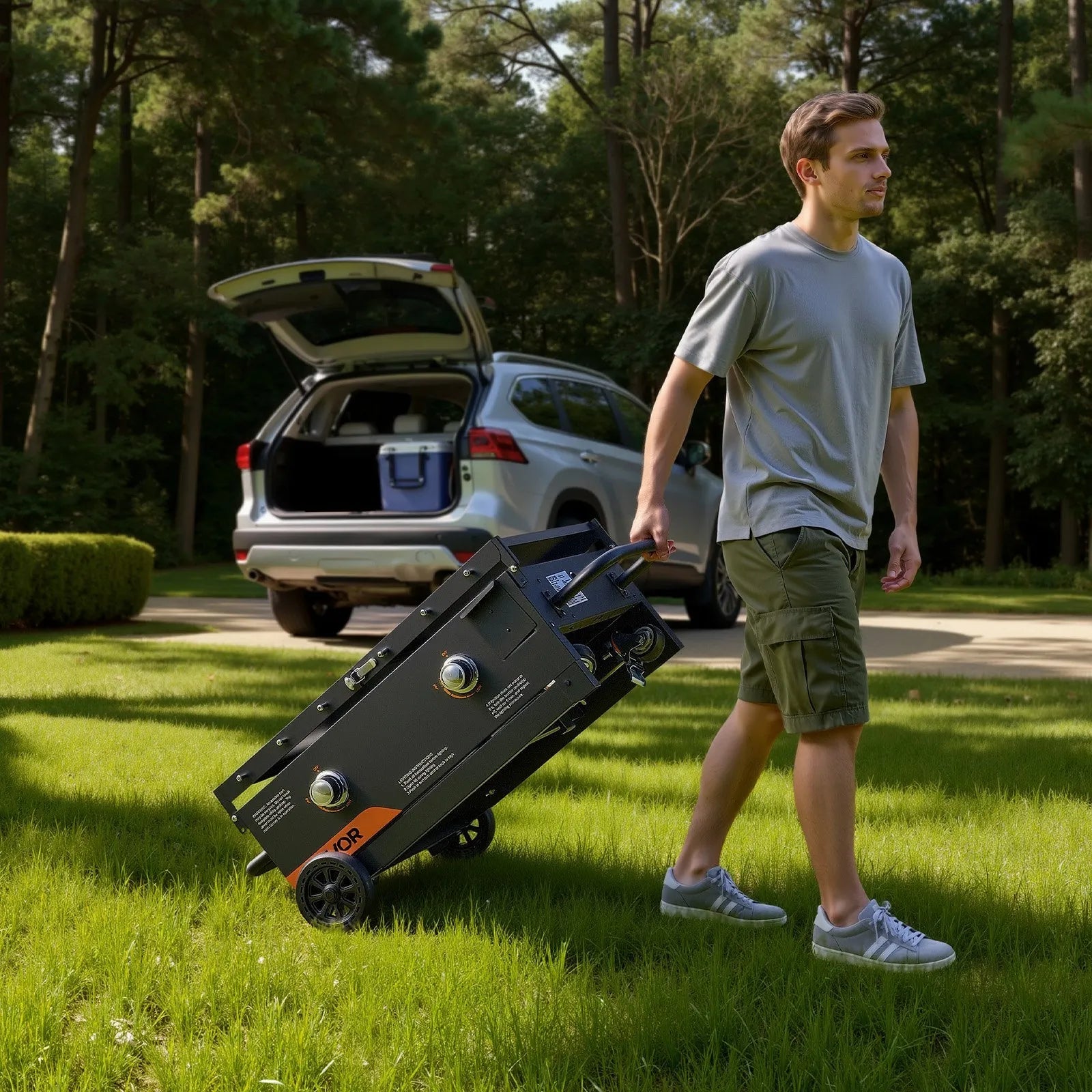 VEVOR Gas Griddle, 2-Burner Flat Top Grill, 28 inch Grill Plate Foldable Propane Griddle with Wheels, 30000 BTU Outdoor Flat Top Grills for Pan-Frying, Grilling, Stir-Frying, & BBQ, Pulse Ignition 