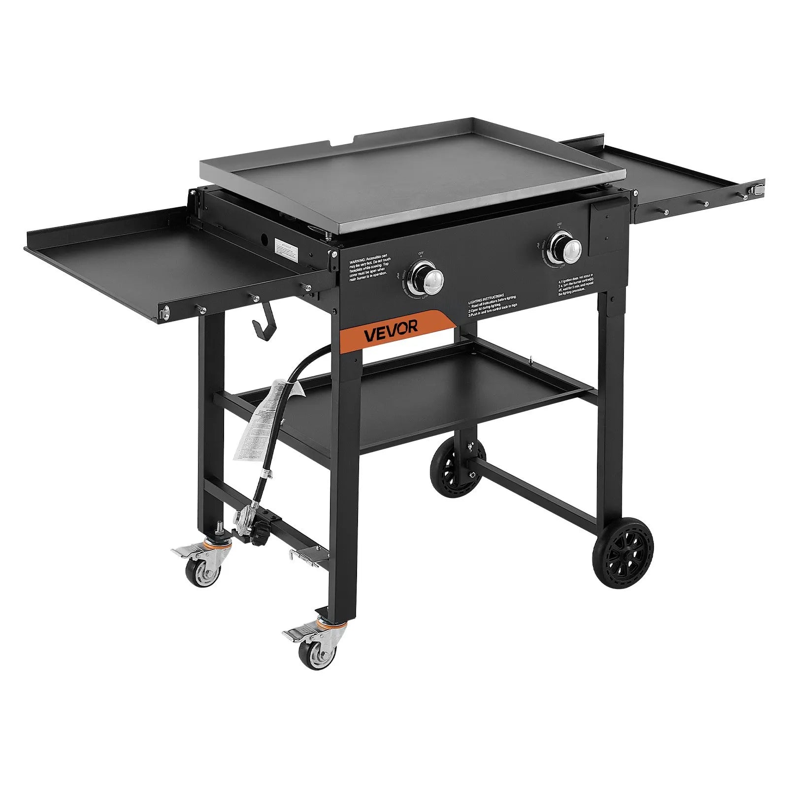 VEVOR Gas Griddle, 2-Burner Flat Top Grill, 28 inch Grill Plate Foldable Propane Griddle with Wheels, 30000 BTU Outdoor Flat Top Grills for Pan-Frying, Grilling, Stir-Frying, & BBQ, Pulse Ignition 