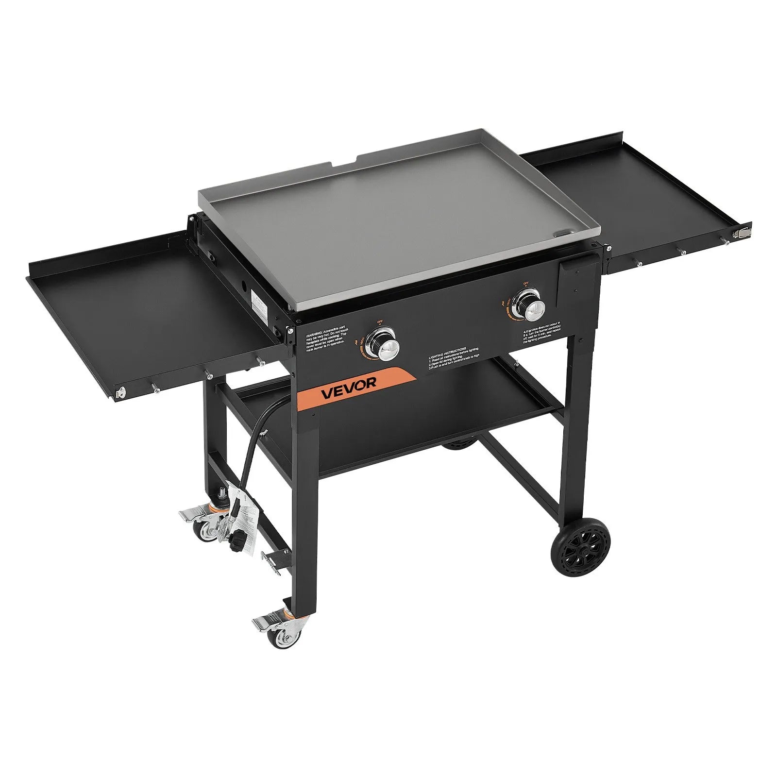 VEVOR Gas Griddle, 2-Burner Flat Top Grill, 28 inch Grill Plate Foldable Propane Griddle with Wheels, 30000 BTU Outdoor Flat Top Grills for Pan-Frying, Grilling, Stir-Frying, & BBQ, Pulse Ignition 