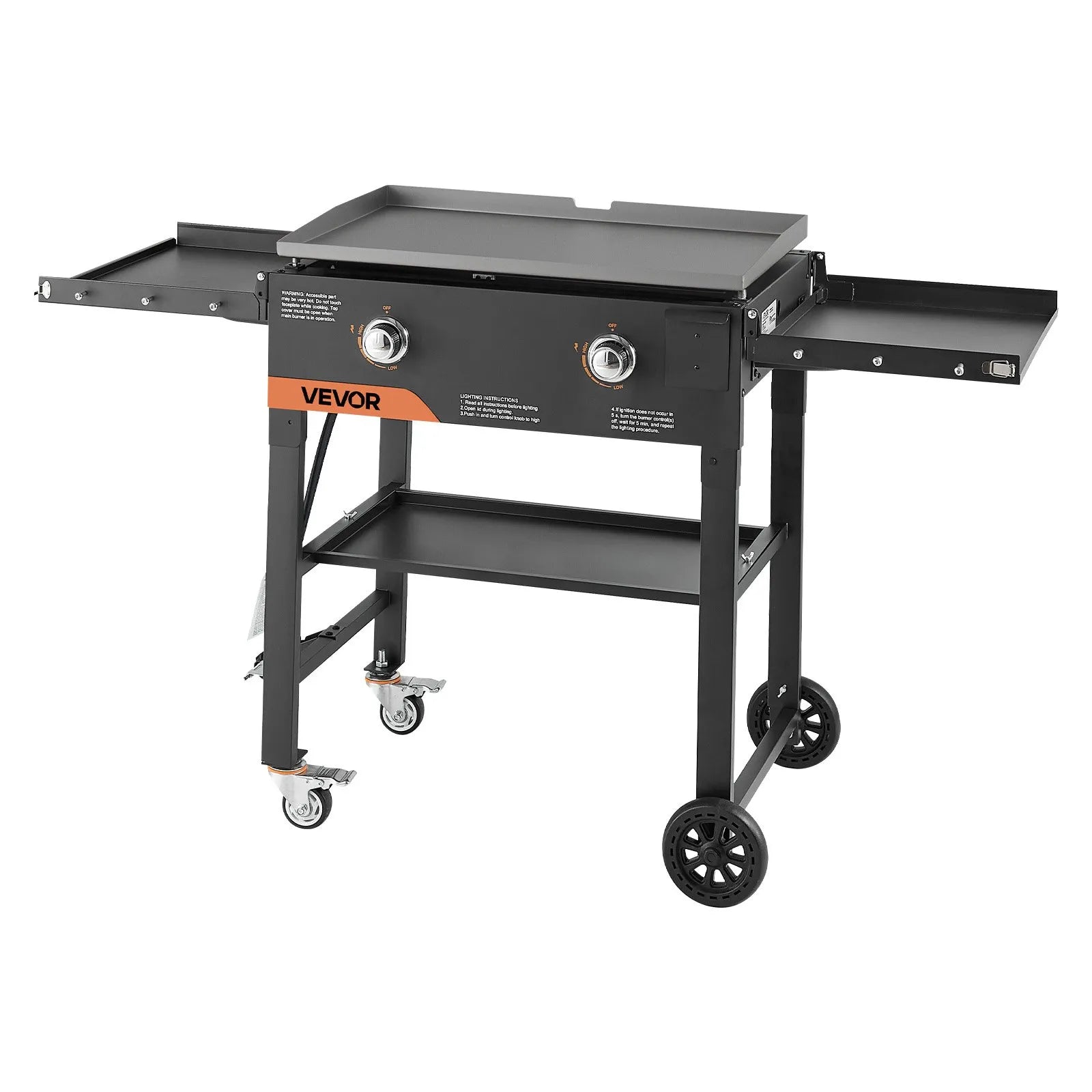 VEVOR Gas Griddle, 2-Burner Flat Top Grill, 28 inch Grill Plate Foldable Propane Griddle with Wheels, 30000 BTU Outdoor Flat Top Grills for Pan-Frying, Grilling, Stir-Frying, & BBQ, Pulse Ignition 
