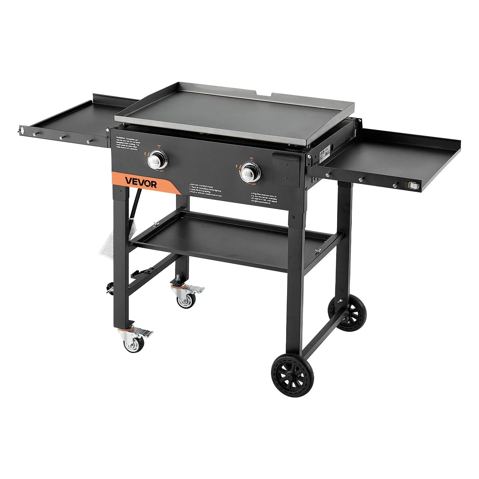 VEVOR Gas Griddle, 2-Burner Flat Top Grill, 28 inch Grill Plate Foldable Propane Griddle with Wheels, 30000 BTU Outdoor Flat Top Grills for Pan-Frying, Grilling, Stir-Frying, & BBQ, Pulse Ignition 