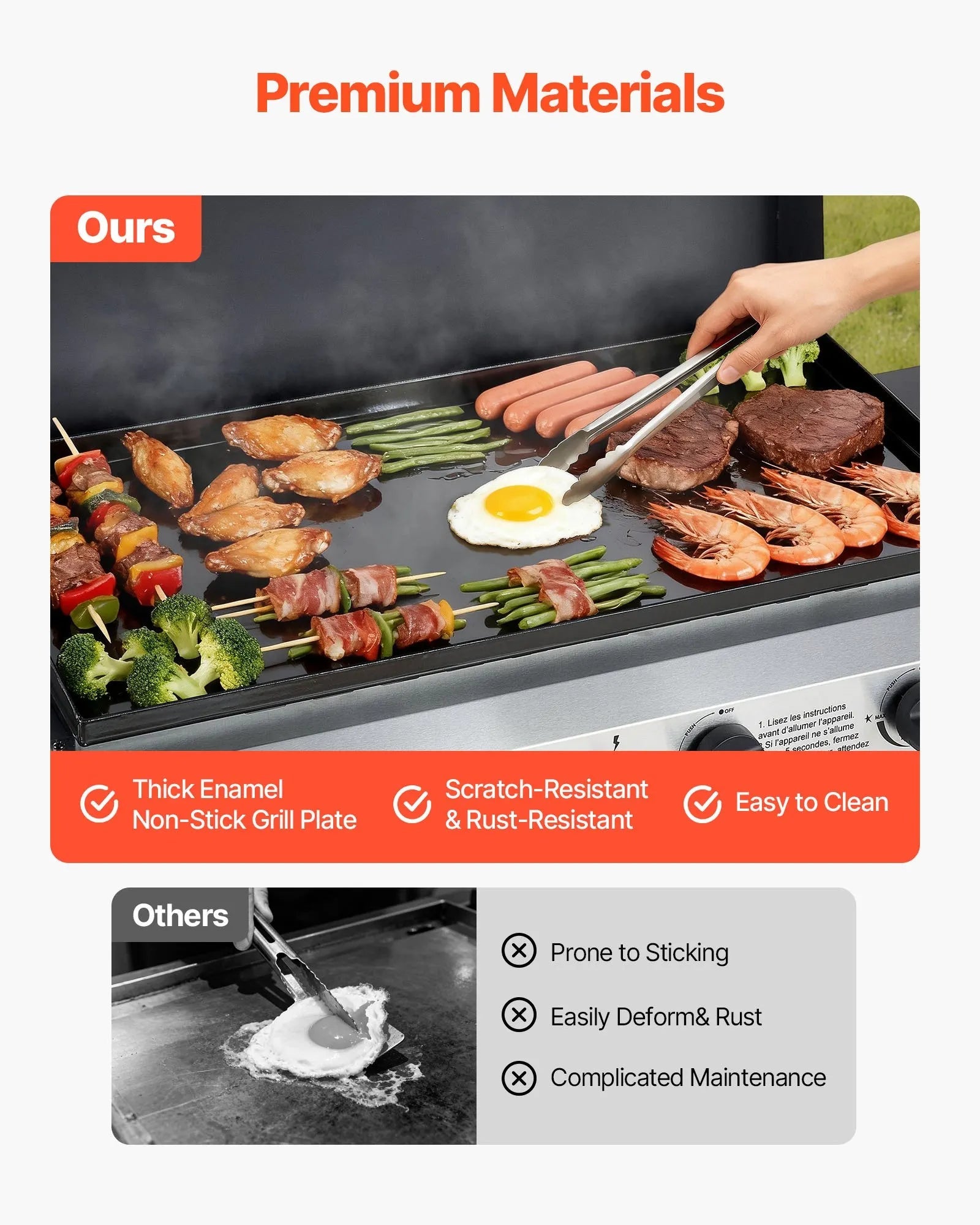 VEVOR Gas Griddle, 4-Burner Flat Top Grill, 29 inch Grill Plate Propane Griddle with Wheels, Lid, 28000 BTU Outdoor Flat Top Grills for Pan-Frying, Grilling, Stir-Frying, & BBQ, Pulse Ignition 