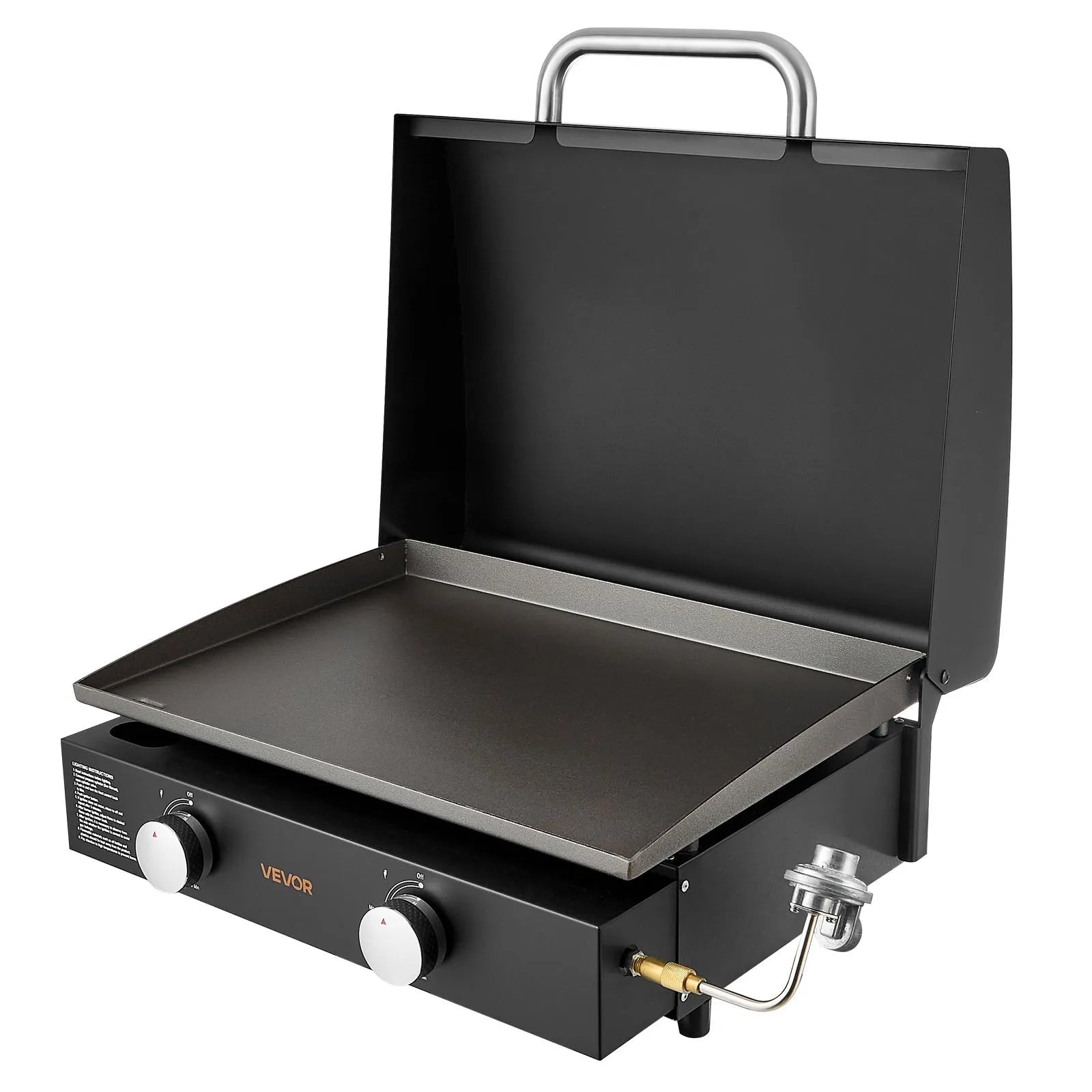 VEVOR Gas Griddle, 2 Burner Tabletop Griddle, 22 inch Portable Griddles Propane with Lid, Oil Drain Hole & Oil Collection Tray, 2 x 11000BTU Camping Flat Top Grill for Outdoor Cooking, Tailgating 