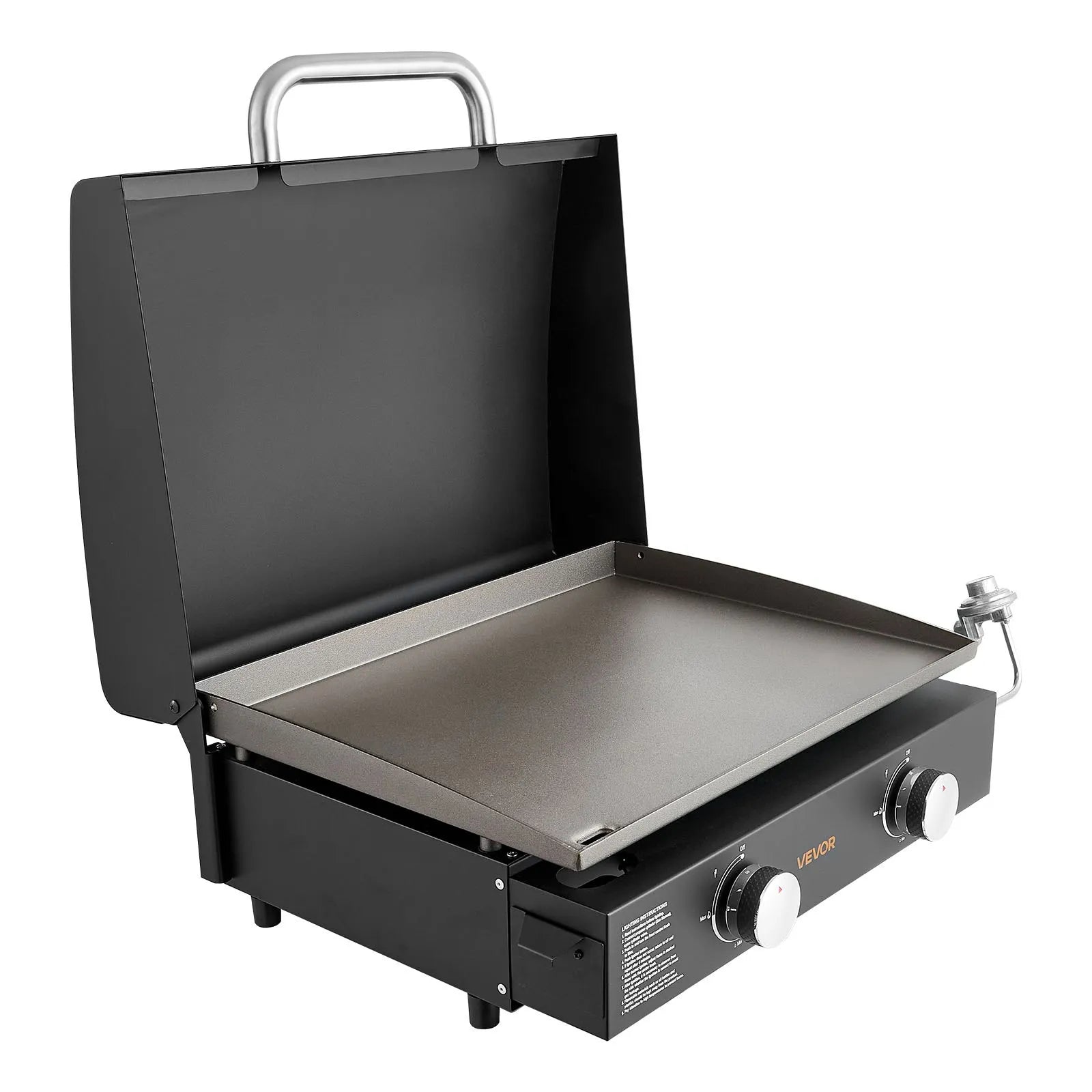 VEVOR Gas Griddle, 2 Burner Tabletop Griddle, 22 inch Portable Griddles Propane with Lid, Oil Drain Hole & Oil Collection Tray, 2 x 11000BTU Camping Flat Top Grill for Outdoor Cooking, Tailgating 