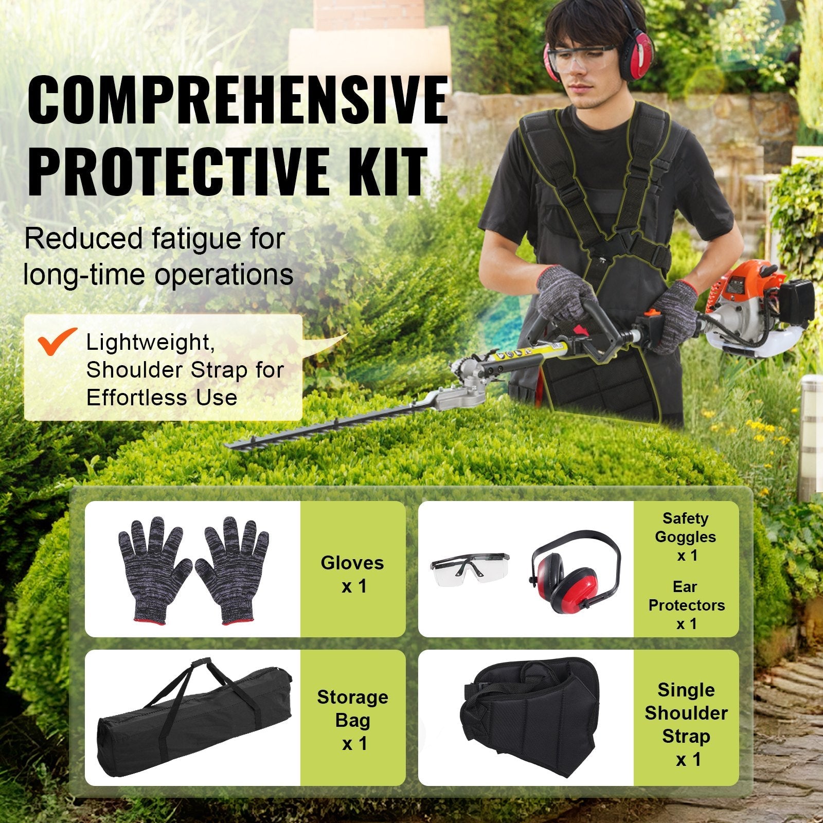 VEVOR 52CC 6-in-1 Multi-Functional Trimming Tools, Gas Hedge Trimmer, Weed Eater, String Trimmer, Brush Cutter, Edger, Pole Saw Chainsaw Pruner with Extension Pole 