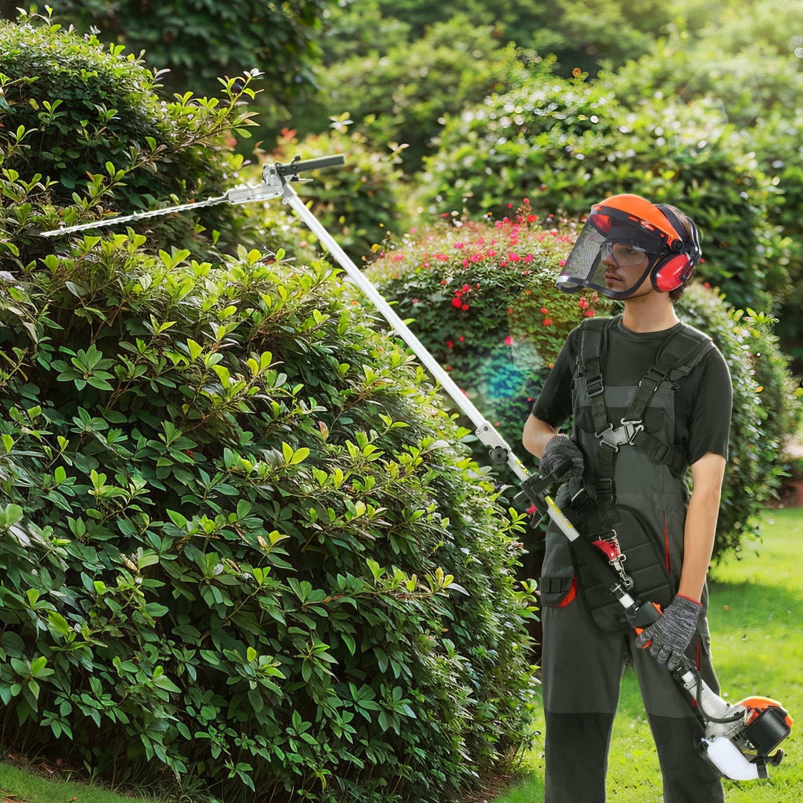 VEVOR 52CC 6-in-1 Multi-Functional Trimming Tools, Gas Hedge Trimmer, Weed Eater, String Trimmer, Brush Cutter, Edger, Pole Saw Chainsaw Pruner with Extension Pole 