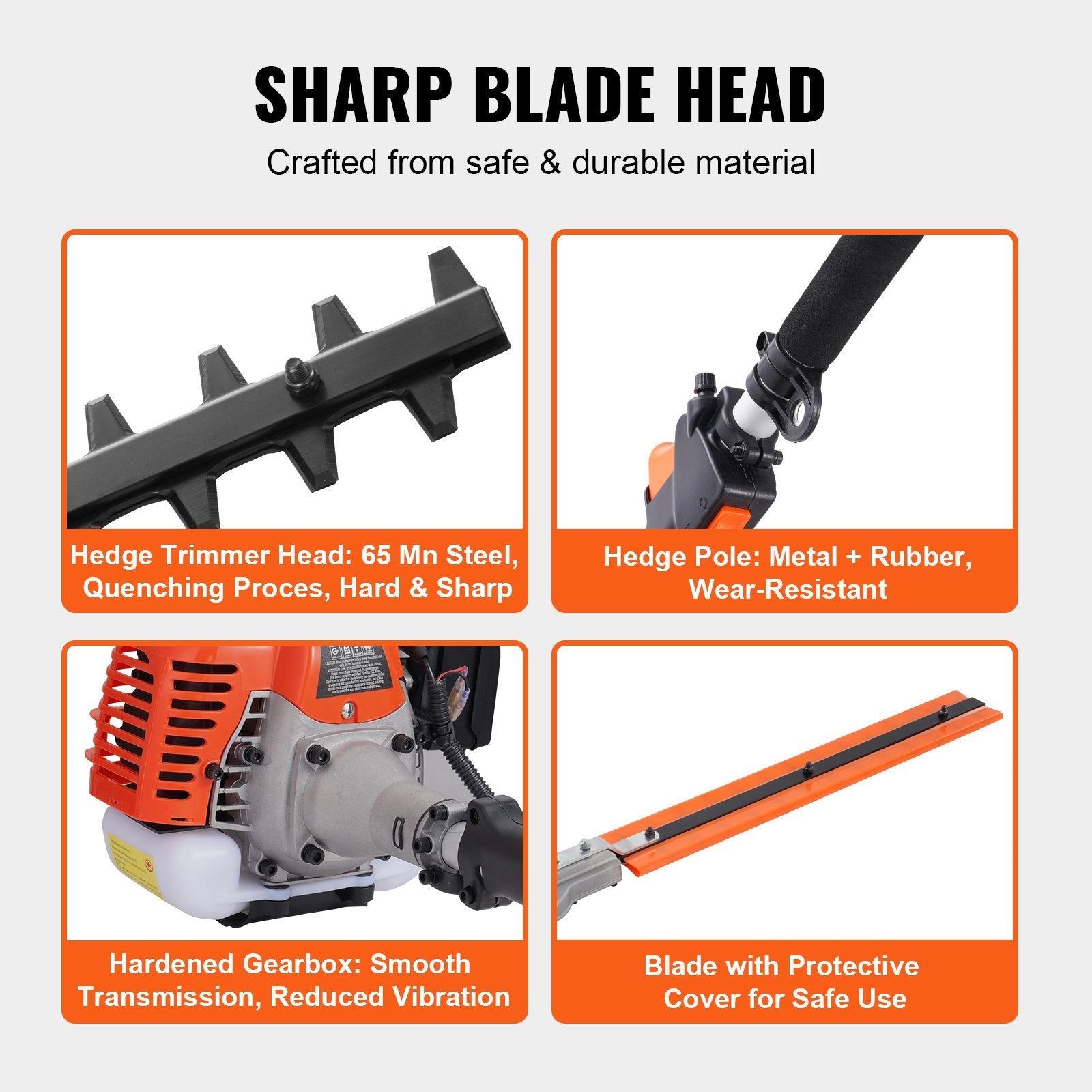 VEVOR 15.7-inch 26CC 2 Cycle Gas Hedge Trimmer, Gas Powered Pole Hedge Trimmer with Dual Sided Dual Action Blade, 270° Adjustable Trimmer Head, Suitable for Trimming Shrubs, Bushes 