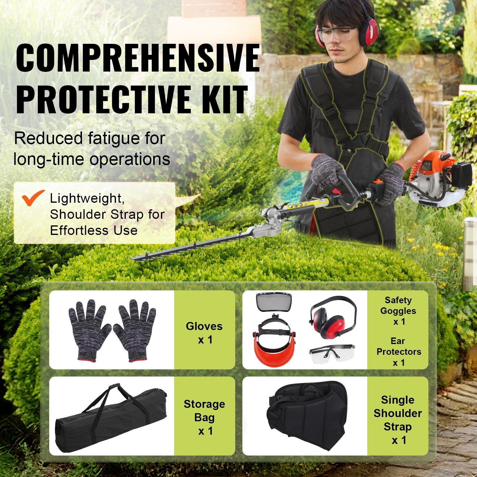 VEVOR 15.7-inch 26CC 2 Cycle Gas Hedge Trimmer, Gas Powered Pole Hedge Trimmer with Dual Sided Dual Action Blade, 270° Adjustable Trimmer Head, Suitable for Trimming Shrubs, Bushes 