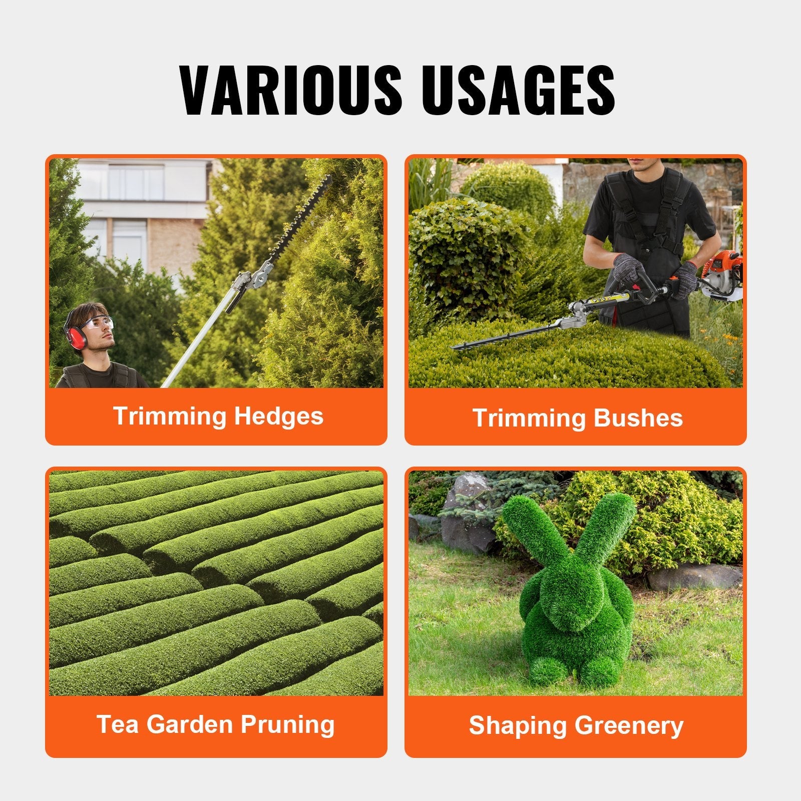 VEVOR 15.7-inch 26CC 2 Cycle Gas Hedge Trimmer, Gas Powered Pole Hedge Trimmer with Dual Sided Dual Action Blade, 270° Adjustable Trimmer Head, Suitable for Trimming Shrubs, Bushes 