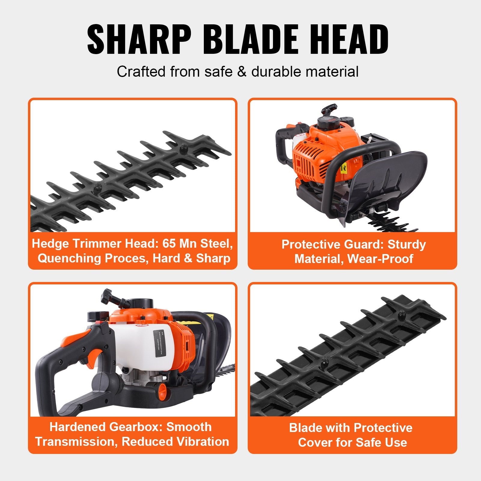 VEVOR 23.2-inch 26CC 2 Cycle Gas Hedge Trimmer, Gas Powered Handheld Hedge Trimmer with Dual Sided Dual Action Blade, 180° Adjustable Trimmer Head, Suitable for Trimming Shrubs, Low Bushes 