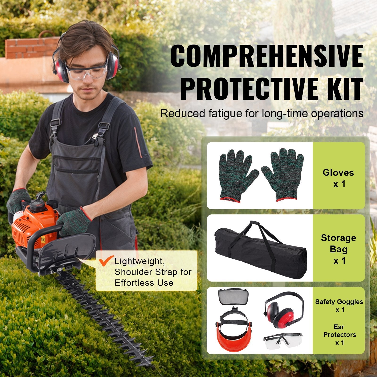 VEVOR 23.2-inch 26CC 2 Cycle Gas Hedge Trimmer, Gas Powered Handheld Hedge Trimmer with Dual Sided Dual Action Blade, 180° Adjustable Trimmer Head, Suitable for Trimming Shrubs, Low Bushes 