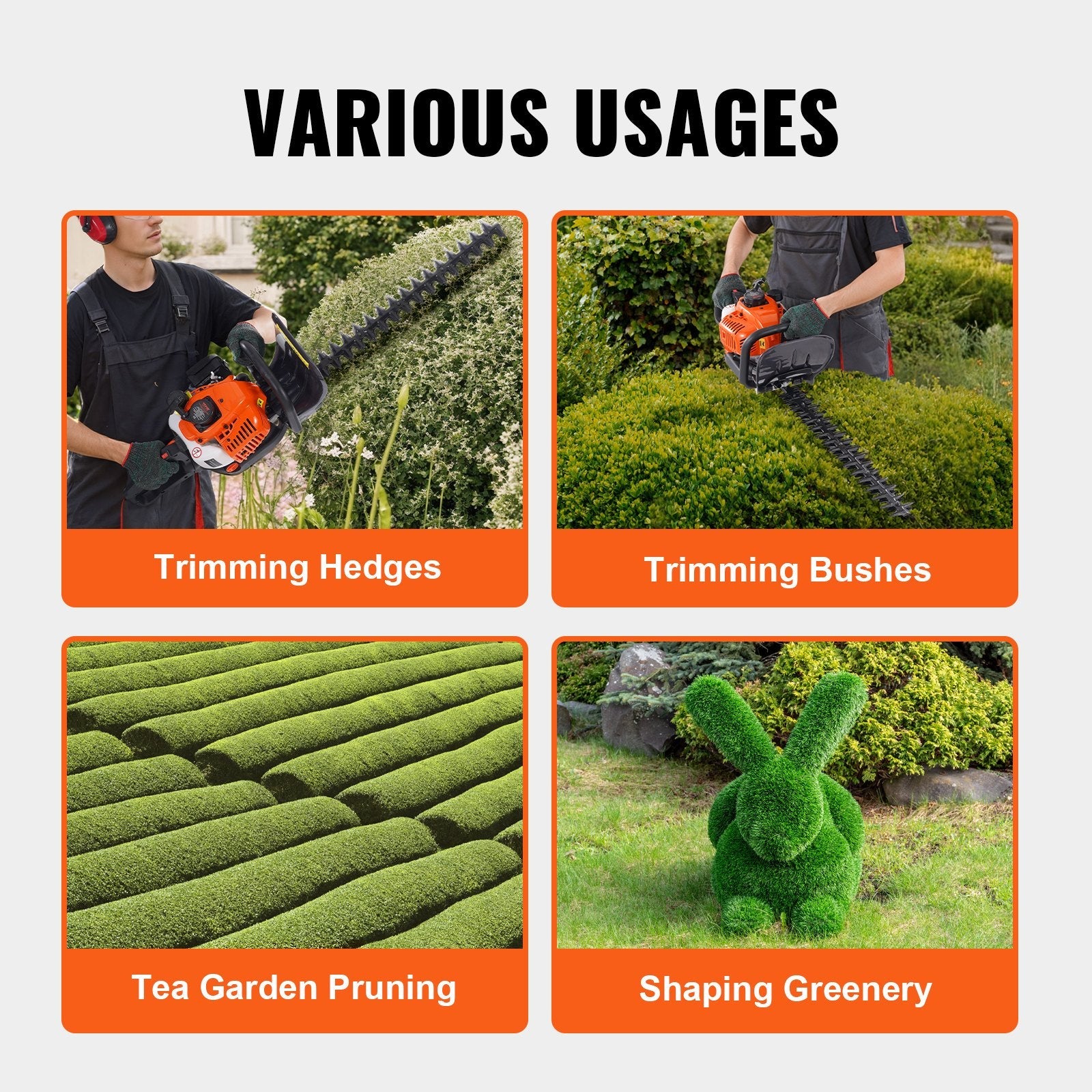 VEVOR 23.2-inch 26CC 2 Cycle Gas Hedge Trimmer, Gas Powered Handheld Hedge Trimmer with Dual Sided Dual Action Blade, 180° Adjustable Trimmer Head, Suitable for Trimming Shrubs, Low Bushes 