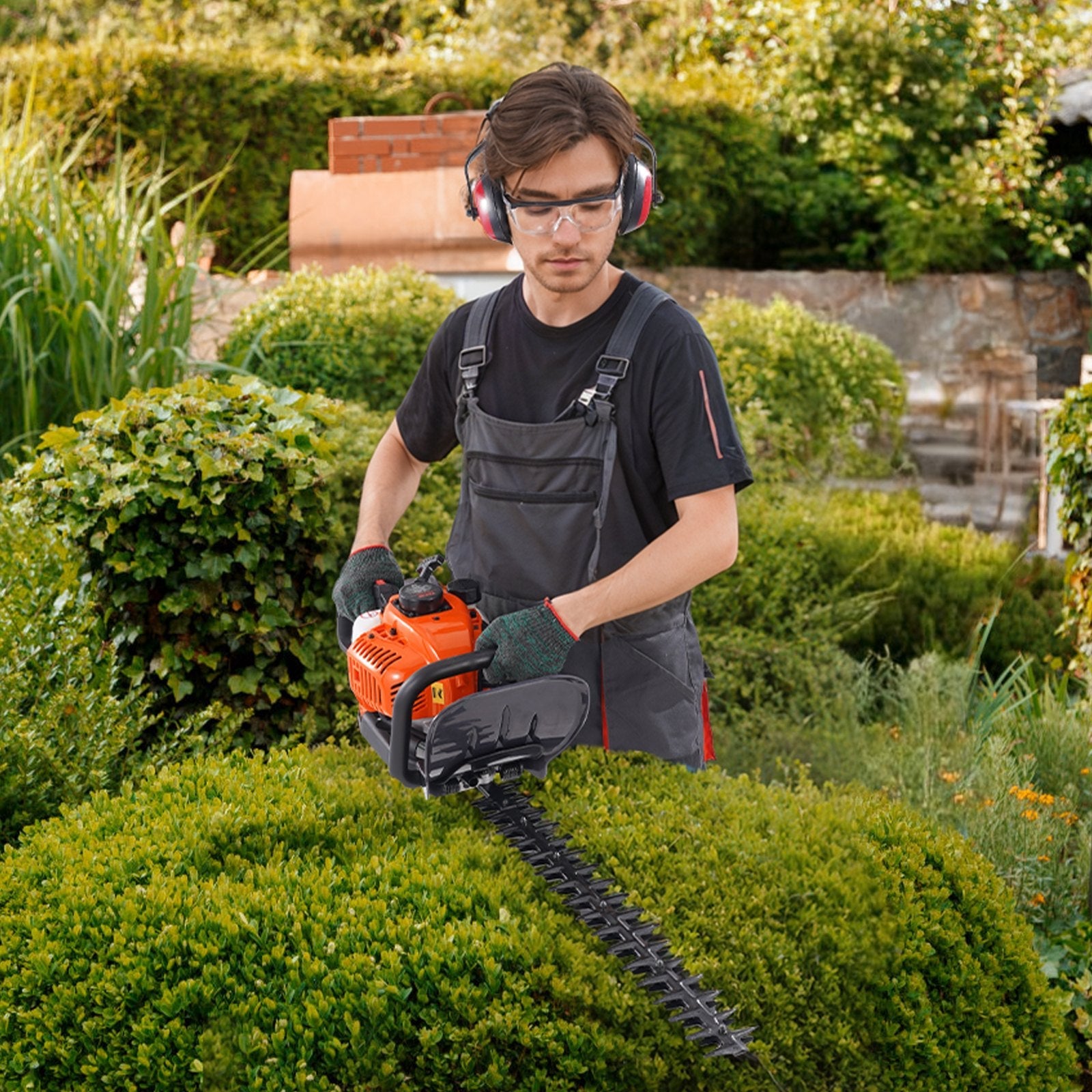 VEVOR 23.2-inch 26CC 2 Cycle Gas Hedge Trimmer, Gas Powered Handheld Hedge Trimmer with Dual Sided Dual Action Blade, 180° Adjustable Trimmer Head, Suitable for Trimming Shrubs, Low Bushes 