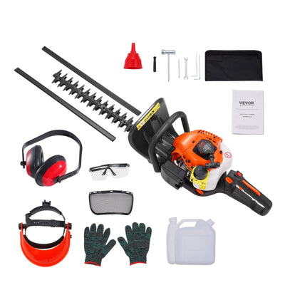 VEVOR 23.2-inch 26CC 2 Cycle Gas Hedge Trimmer, Gas Powered Handheld Hedge Trimmer with Dual Sided Dual Action Blade, 180° Adjustable Trimmer Head, Suitable for Trimming Shrubs, Low Bushes 