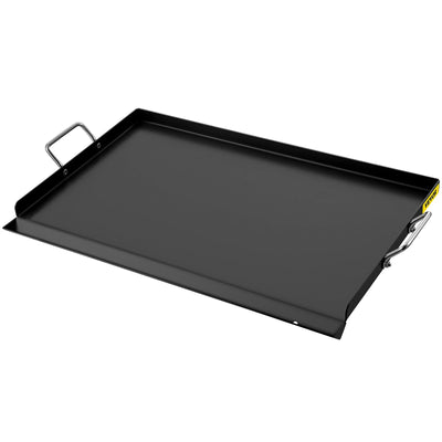 VEVOR Carbon Steel Griddle, 16\" x 24\" Griddle Flat Top Plate, Griddle for BBQ Charcoal/Gas Gril with 2 Handles, Rectangular Flat Top Grill with Extra Drain Hole for Tailgating and Parties 