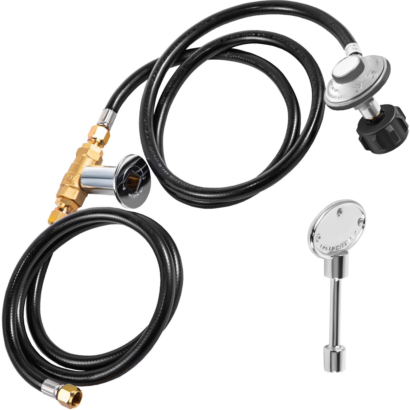 VEVOR Fire Pit Installation Kit, 90K BTU Max Propane Fire Pit Hose Kit, Certified Propane Connection Kit, Gas Mixer Regulator with 1/2" Chrome Key Valve for Propane Connection 