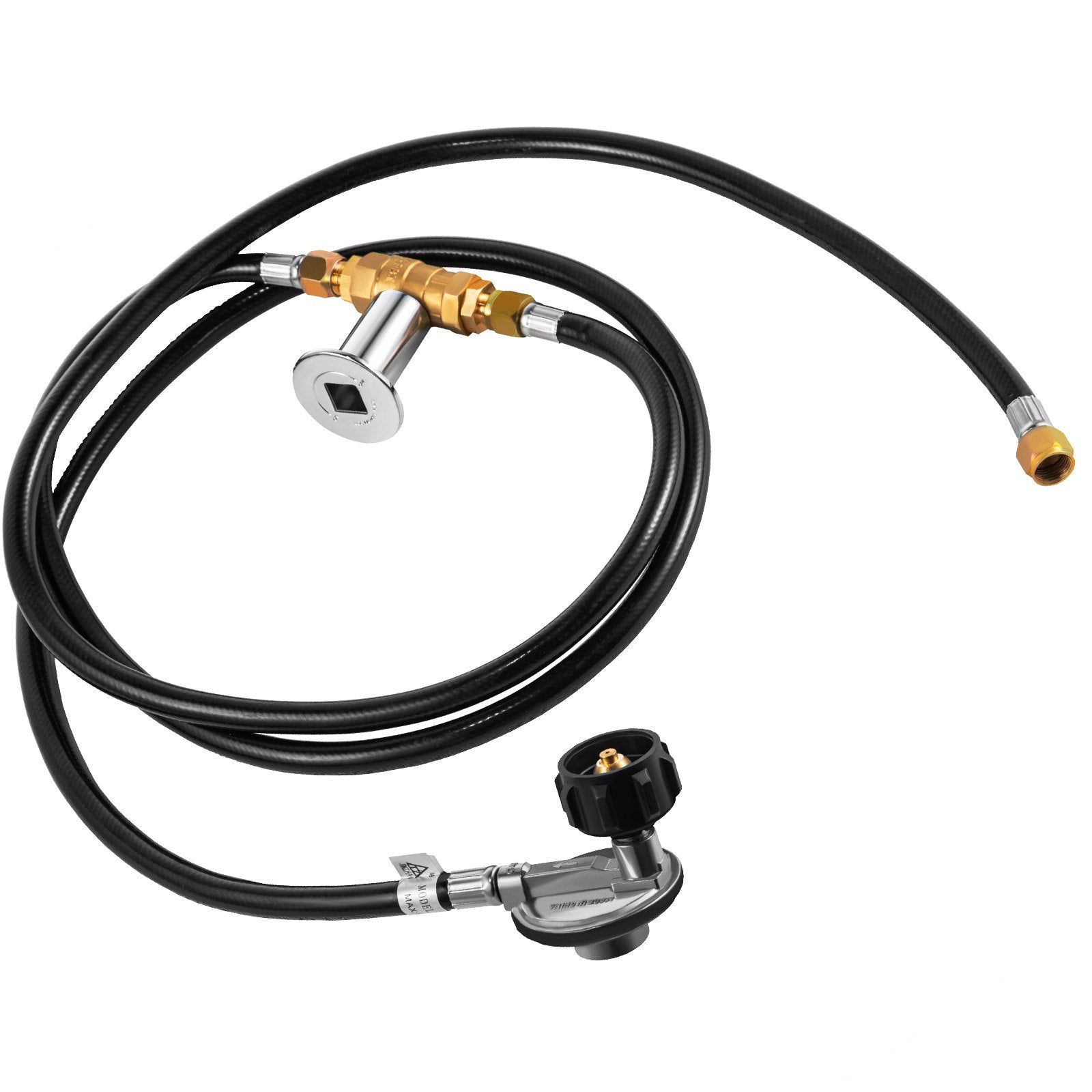VEVOR Fire Pit Installation Kit, 90K BTU Max Propane Fire Pit Hose Kit, Certified Propane Connection Kit, Gas Mixer Regulator with 1/2" Chrome Key Valve for Propane Connection 