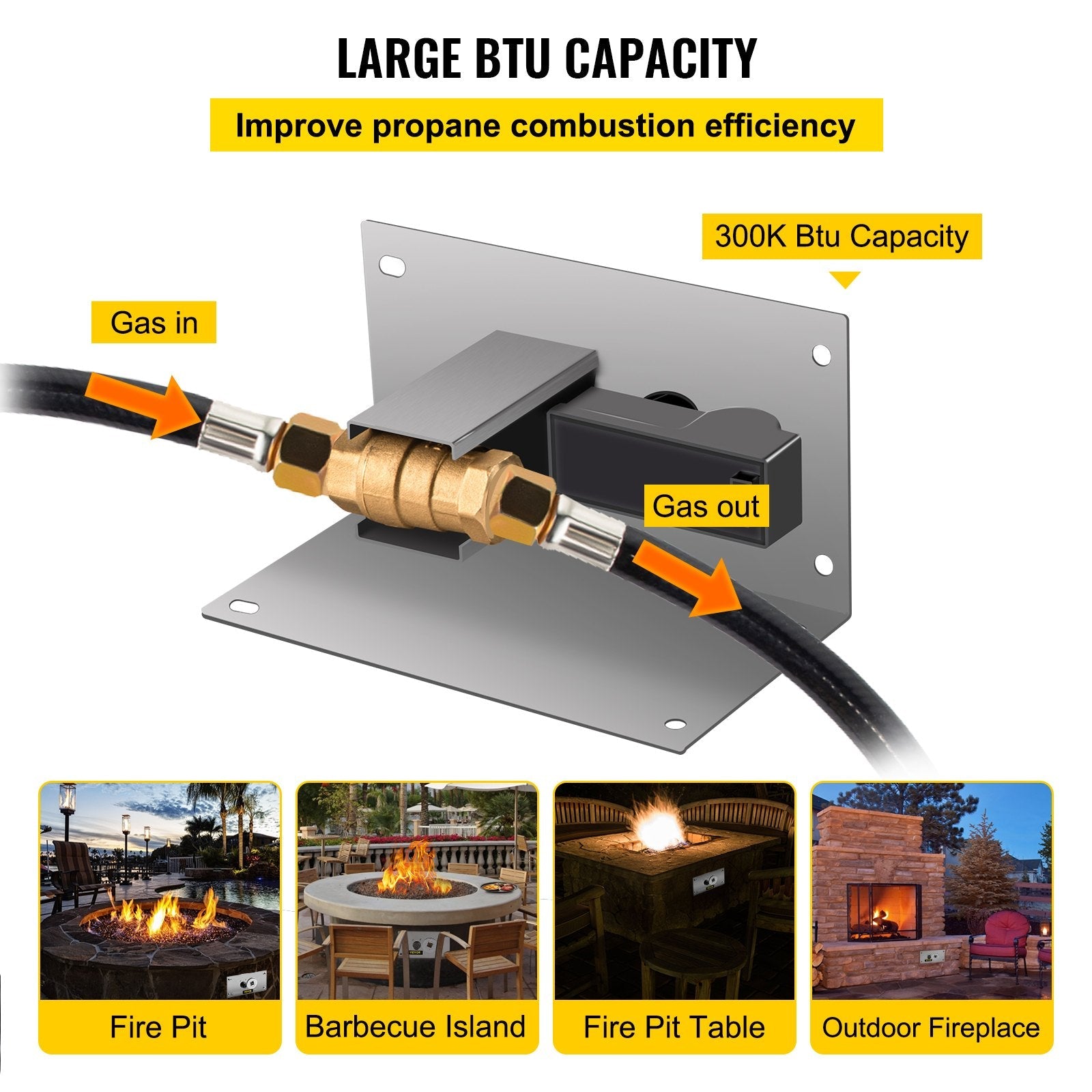 VEVOR Fire Pit Gas Burner Spark Ignition Kit, 300K BTU Fire Pit Ignition System, Stainless Steel Fire Pit Igniter, with 1/2'' Key Valve with Key and Leads & Ground Wire Silver 