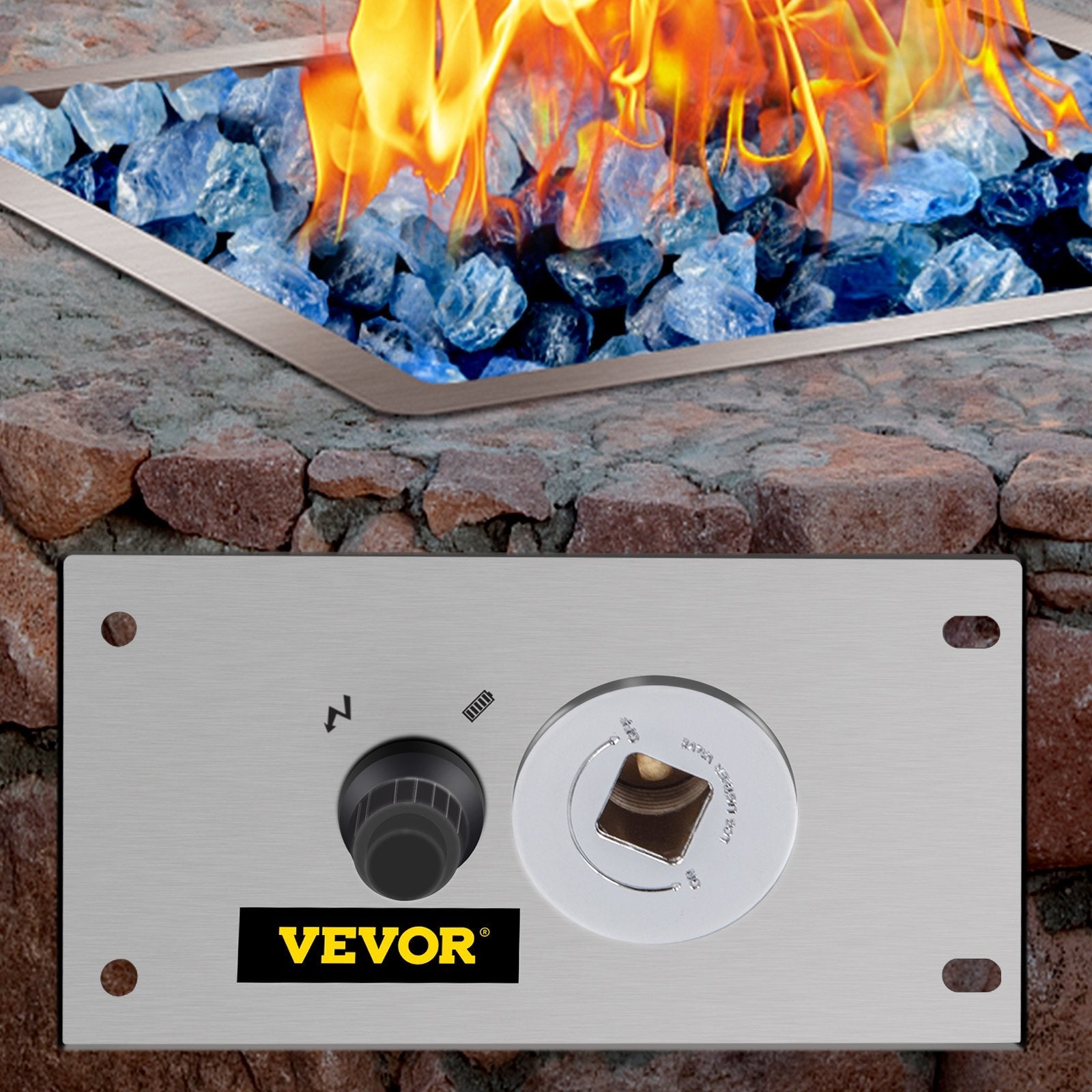 VEVOR Fire Pit Gas Burner Spark Ignition Kit, 300K BTU Fire Pit Ignition System, Stainless Steel Fire Pit Igniter, with 1/2'' Key Valve with Key and Leads & Ground Wire Silver 