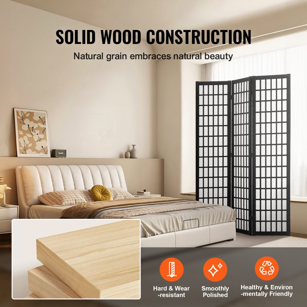 VEVOR Room Divider Japanese Wall Divider 3 Panel Screen for Room Separation 