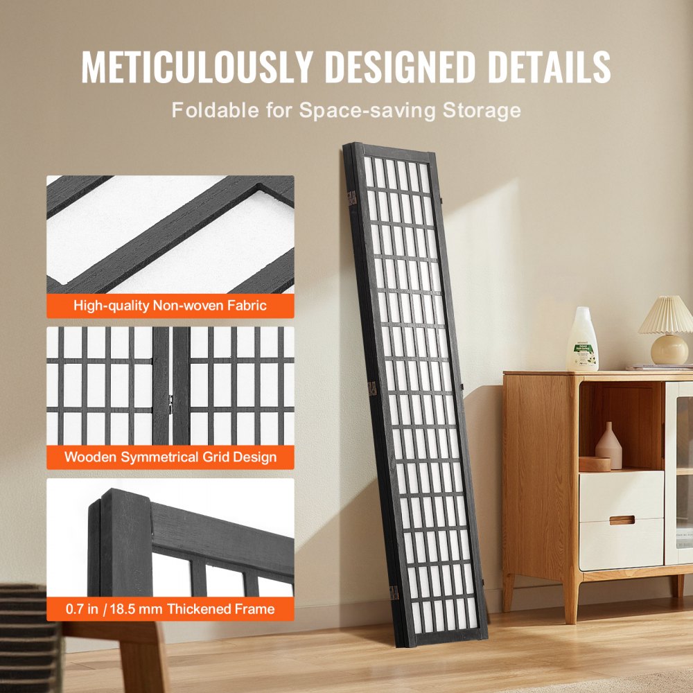 VEVOR Room Divider Japanese Wall Divider 3 Panel Screen for Room Separation 