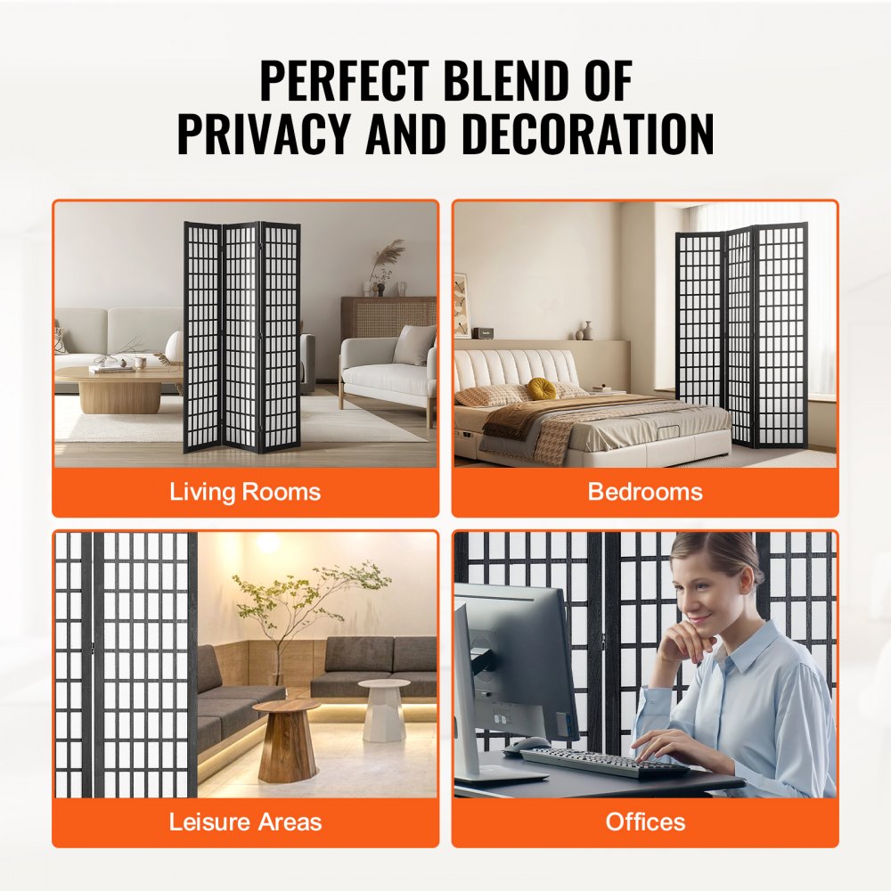 VEVOR Room Divider Japanese Wall Divider 3 Panel Screen for Room Separation 