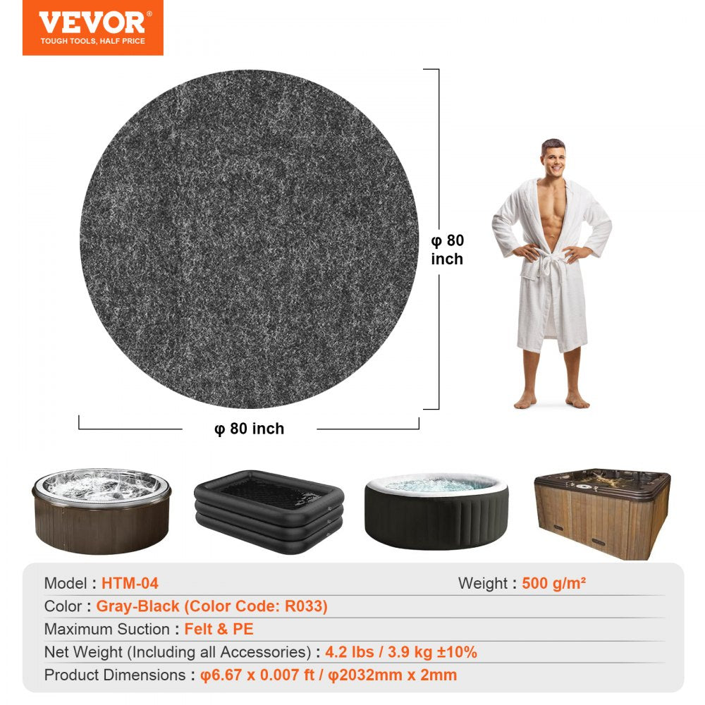 VEVOR 80 Inch Diameter Round Hot Tub Mat, Extra Large Inflatable Hot Tub Pad, Waterproof Slip-Proof Backing, Absorbent Spa Pool Ground Base Flooring Protector Mat Reusable Outdoor & Indoor 