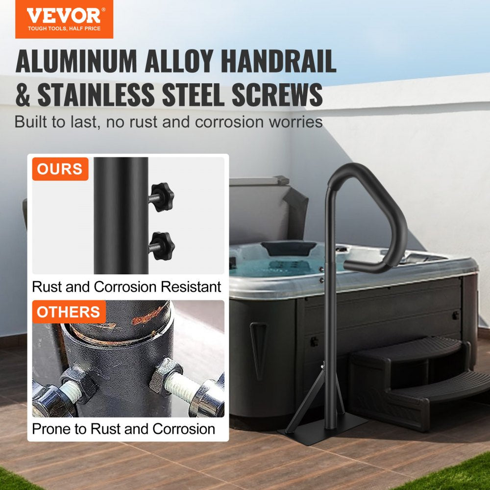 VEVOR Hot Tub Handrail, 360 Rotatable Spa Side Handrail with 35"-57" Adjustable Height, Rust-proof Aluminum Spa Step Hot Tub Hand Rail with Slide-Under Mount Base for Indoor & Outdoor, 600LBS Capacity 