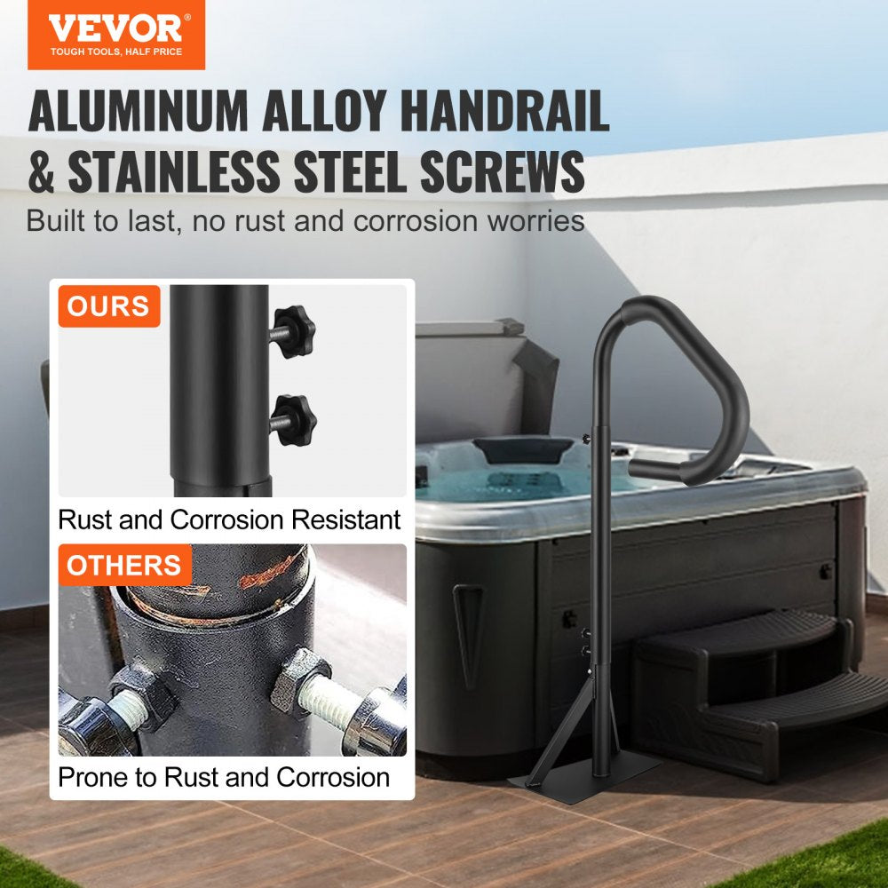 VEVOR Hot Tub Handrail, 360 Rotatable Spa Side Handrail with 48"-63" Adjustable Height, Rust-proof Aluminum Spa Step Hot Tub Hand Rail with Slide-Under Mount Base for Indoor & Outdoor, 600LBS Capacity 