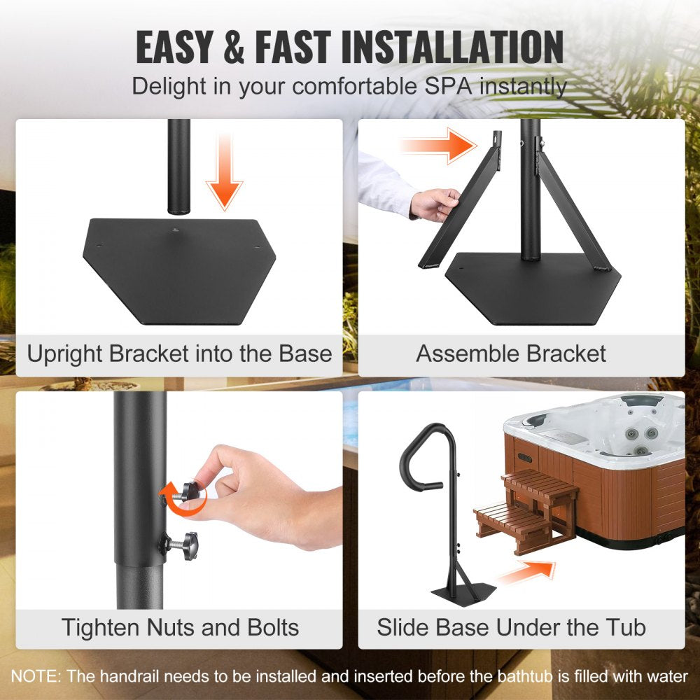 VEVOR Hot Tub Handrail, 360 Rotatable Spa Side Handrail with 48"-63" Adjustable Height, Rust-proof Aluminum Spa Step Hot Tub Hand Rail with Slide-Under Mount Base for Indoor & Outdoor, 600LBS Capacity 