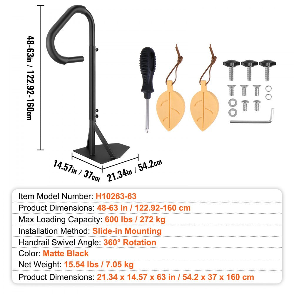 VEVOR Hot Tub Handrail, 360 Rotatable Spa Side Handrail with 48"-63" Adjustable Height, Rust-proof Aluminum Spa Step Hot Tub Hand Rail with Slide-Under Mount Base for Indoor & Outdoor, 600LBS Capacity 