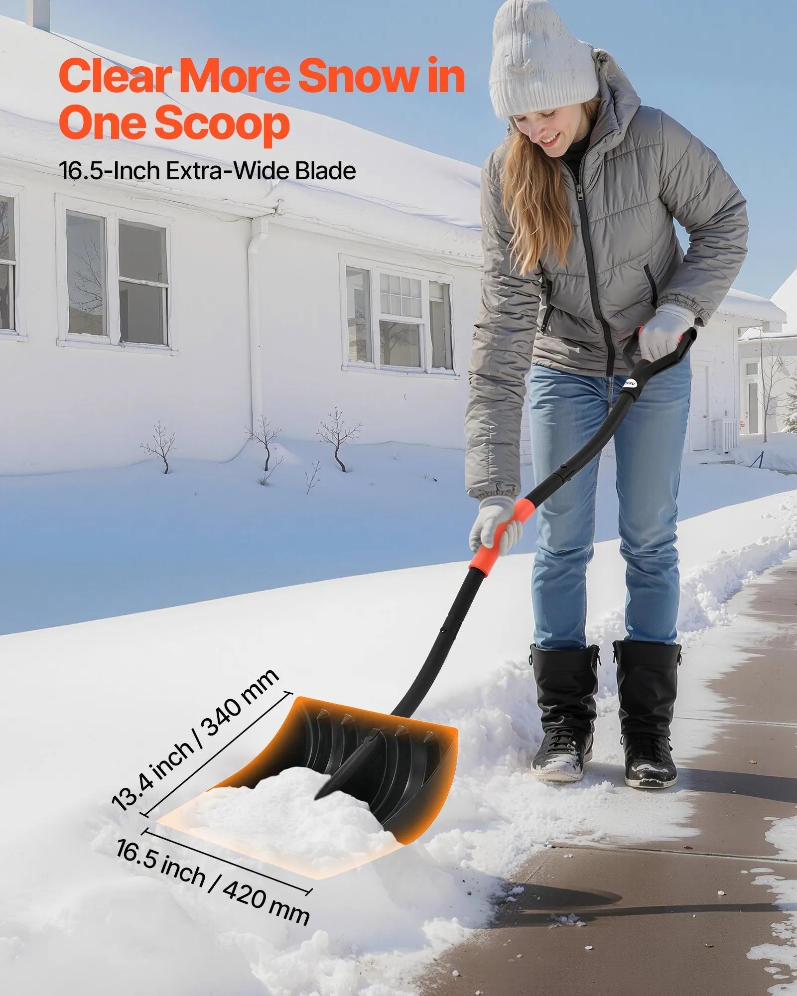 VEVOR Snow Shovel for Driveway, 17 in Wide Plastic Snow Shovel with D-shaped Handles & Aluminum Blade, Large Capacity Snowplow Shovels, Lightweight Snows Removal Tool for Garden Car Camping 
