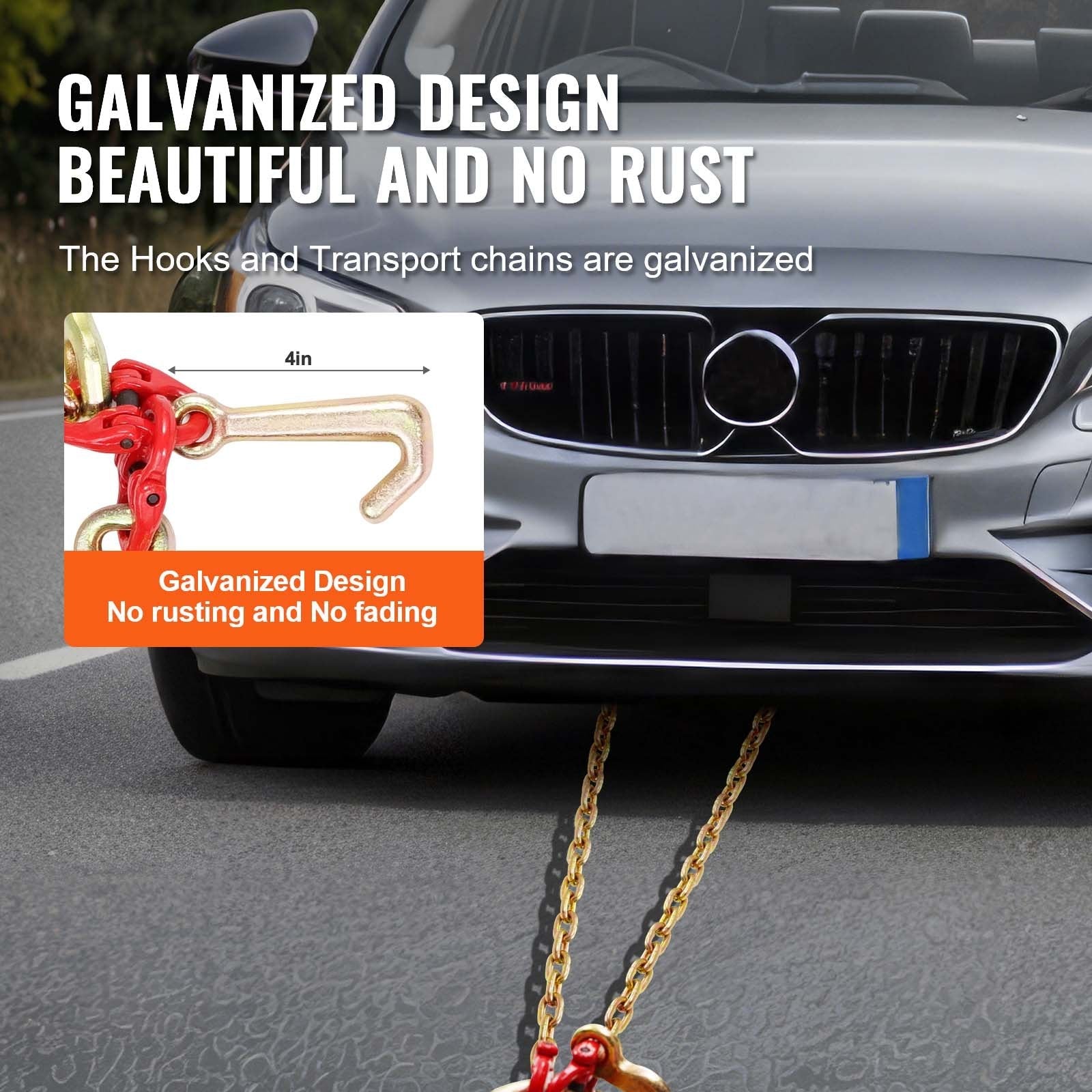 VEVOR 5/16" x 3' G80 Tow Chain V-Chain Bridle RTJ & Grab Hooks Wrecker 10800 lbs 