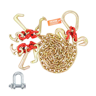 VEVOR 5/16" x 3' G80 Tow Chain V-Chain Bridle RTJ & Grab Hooks Wrecker 10800 lbs 