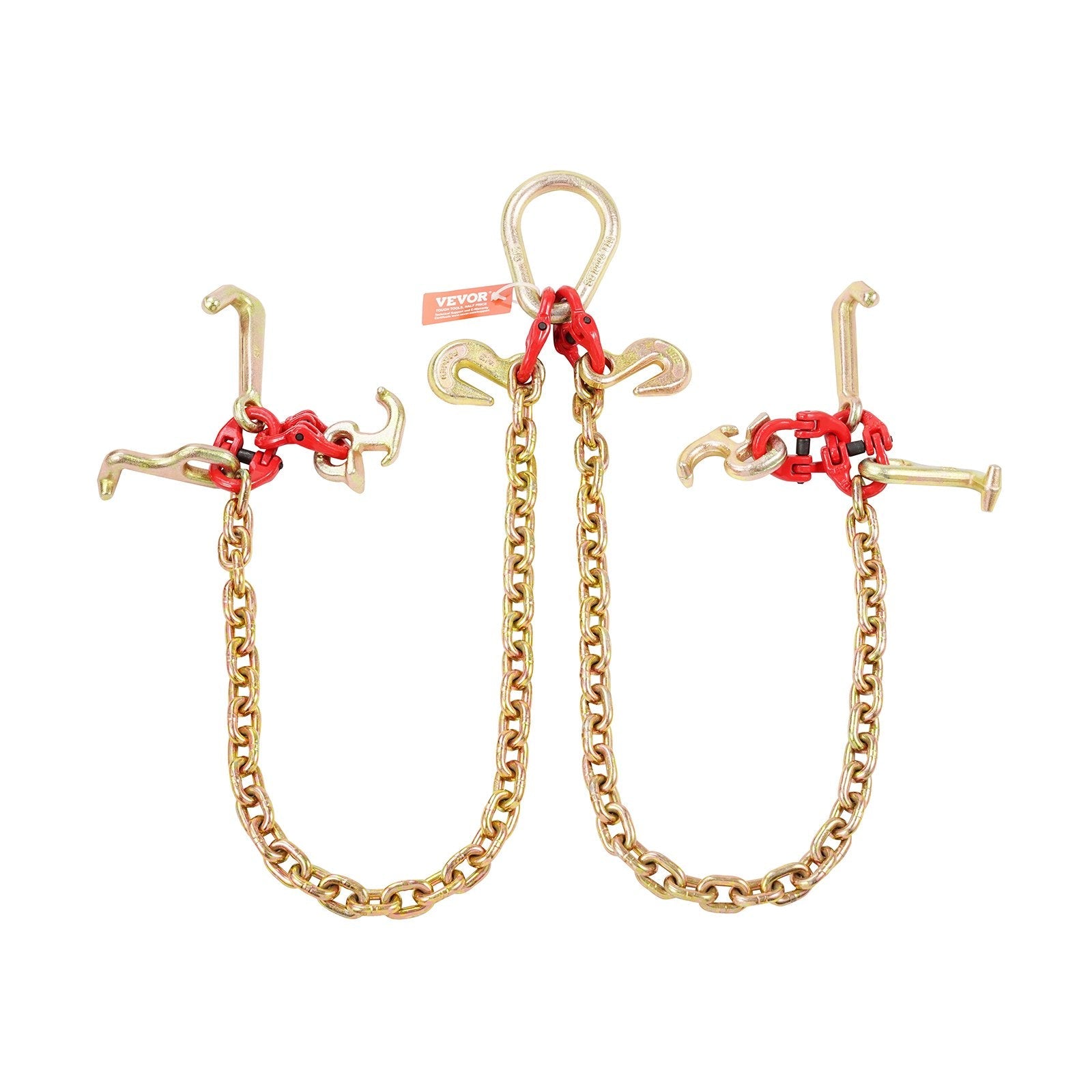 VEVOR 5/16" x 3' G80 Tow Chain V-Chain Bridle RTJ & Grab Hooks Wrecker 10800 lbs 