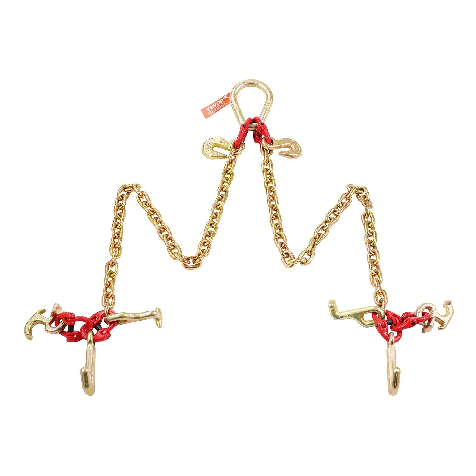 VEVOR 5/16" x 3' G80 Tow Chain V-Chain Bridle RTJ & Grab Hooks Wrecker 10800 lbs 